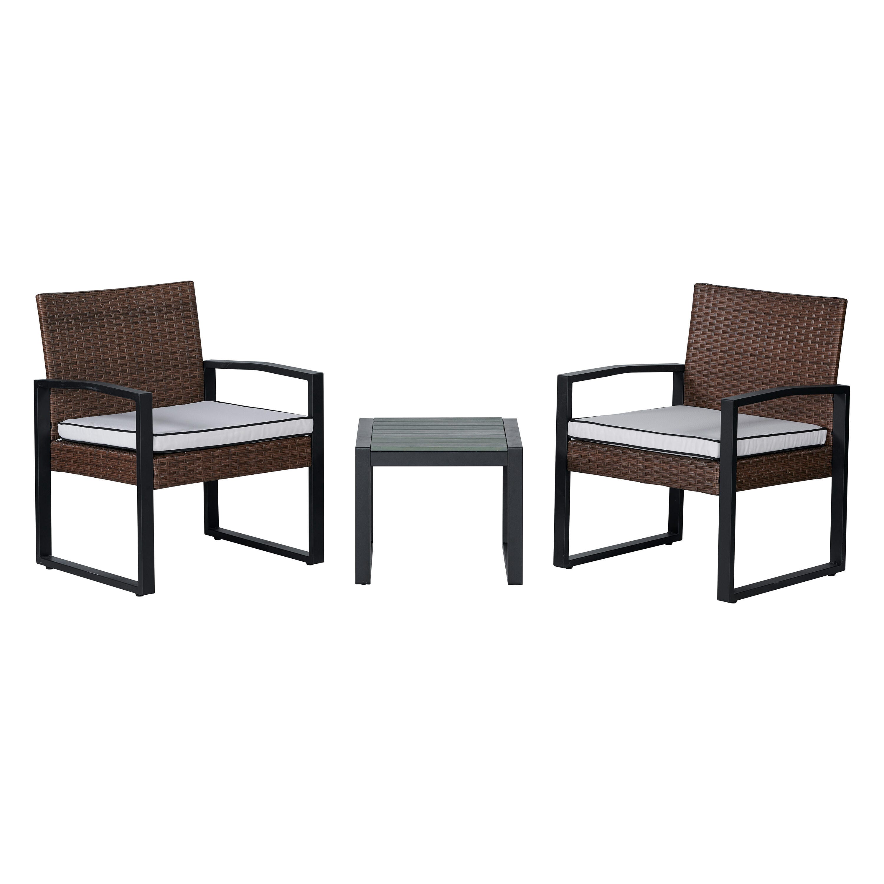 JONATHAN Y Selby 2 Outdoor Lounge Chairs and Side Table, Gray/Brown, large