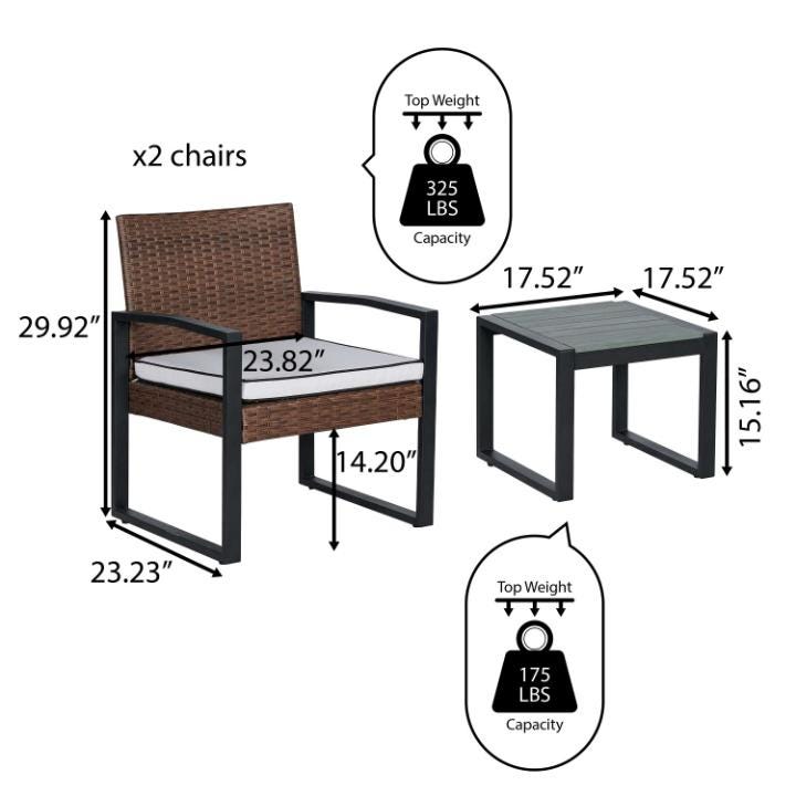 JONATHAN Y Selby 2 Outdoor Lounge Chairs and Side Table, Gray/Brown, large