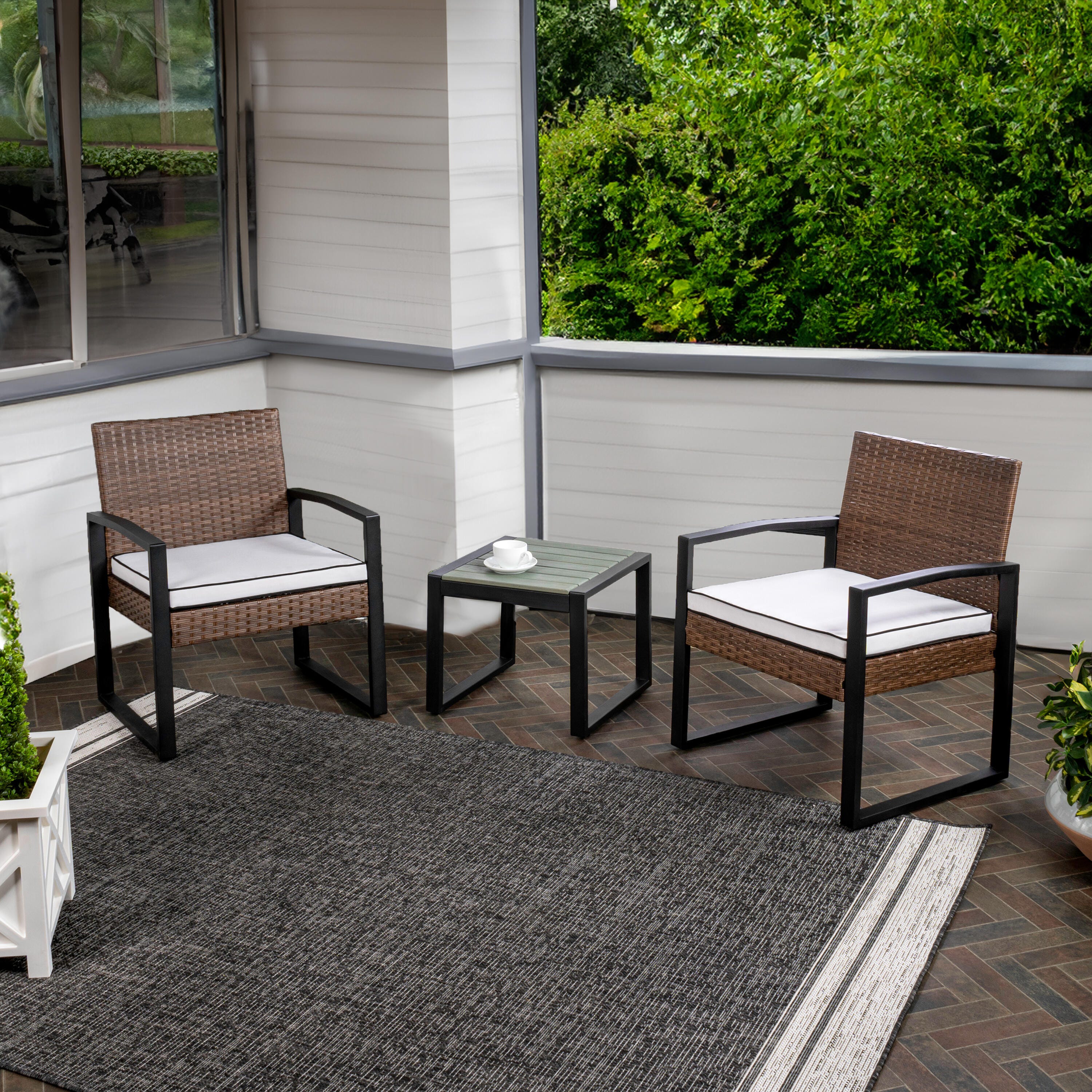 JONATHAN Y Selby 2 Outdoor Lounge Chairs and Side Table, Gray/Brown, large