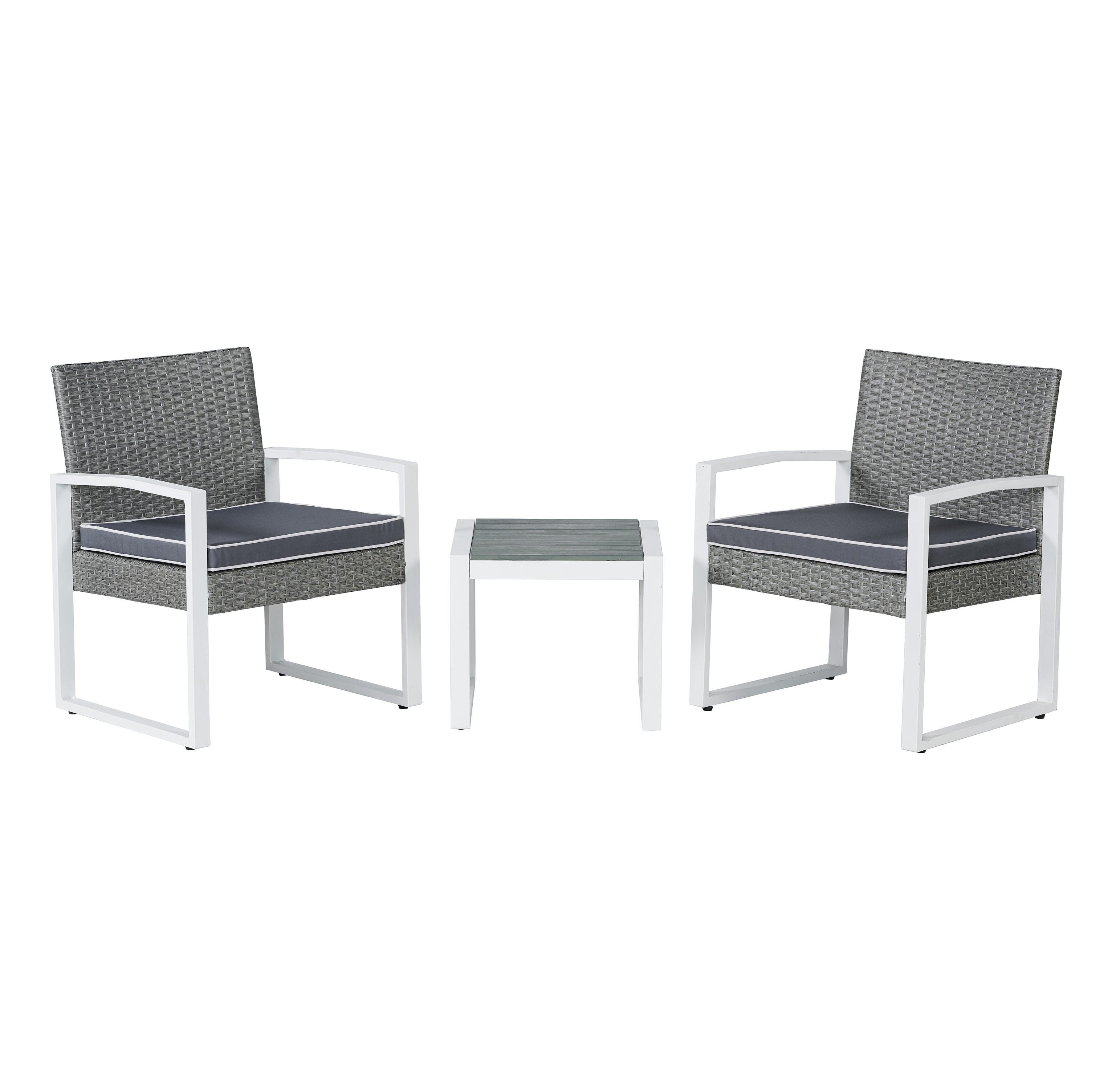 JONATHAN Y Selby 2 Outdoor Lounge Chairs and Side Table, Gray/White, large