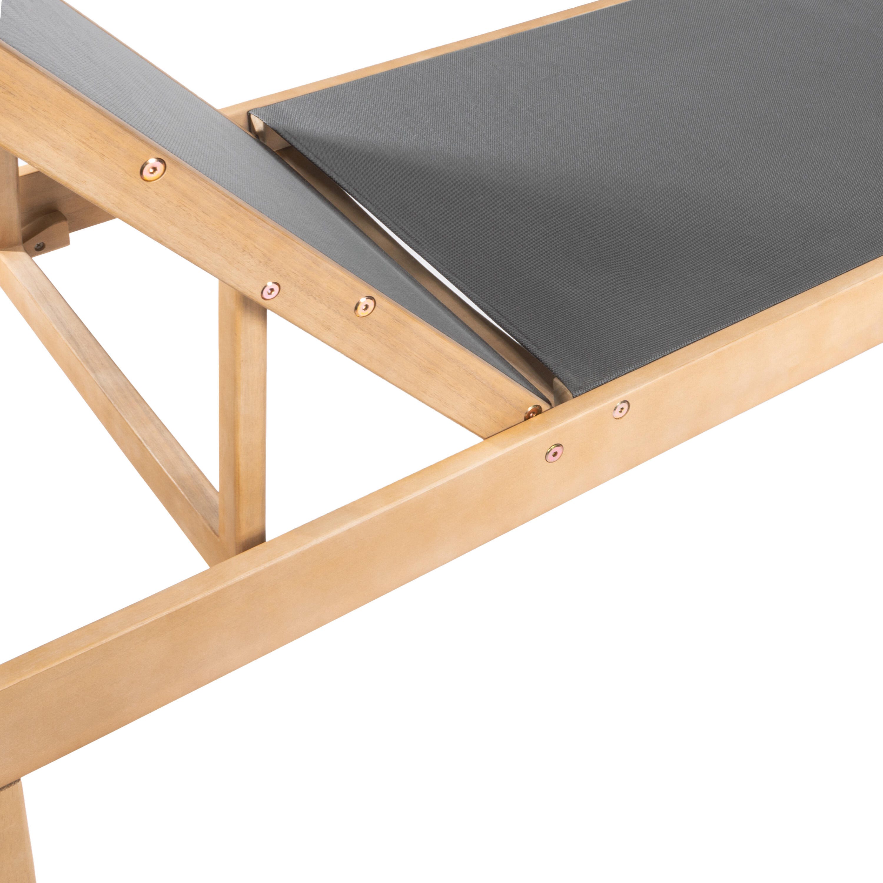 JONATHAN Y Trabuco Outdoor Chaise Lounge with Side Table, Light Teak/Black, large