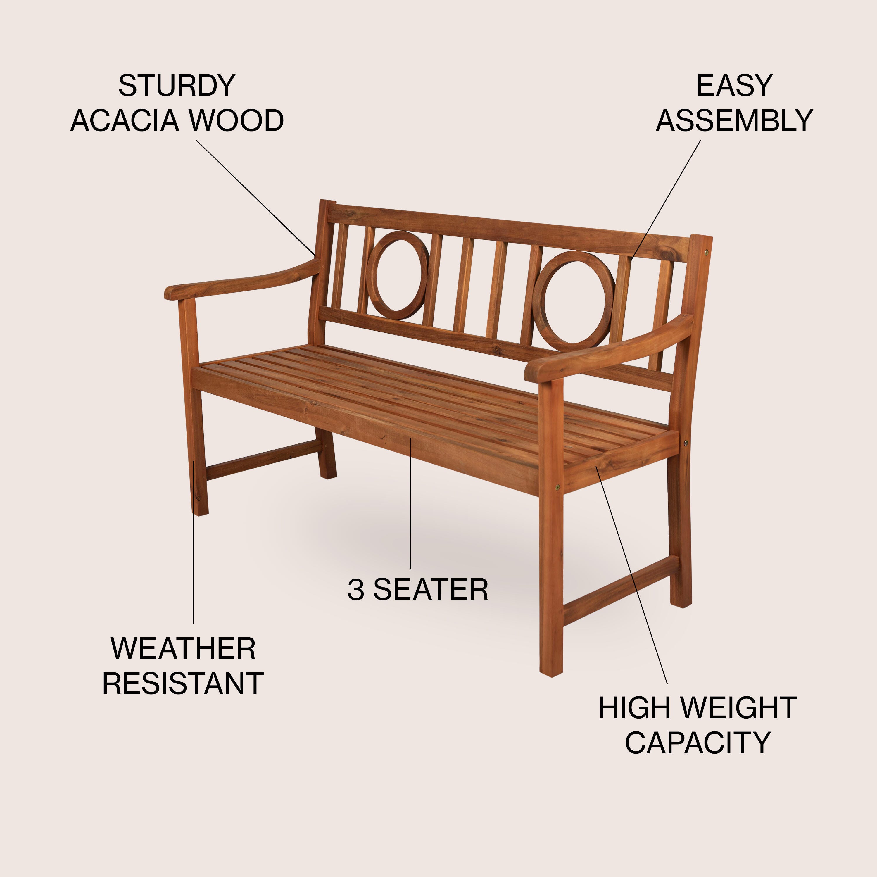 JONATHAN Y Apollo Outdoor Bench, Teak, large