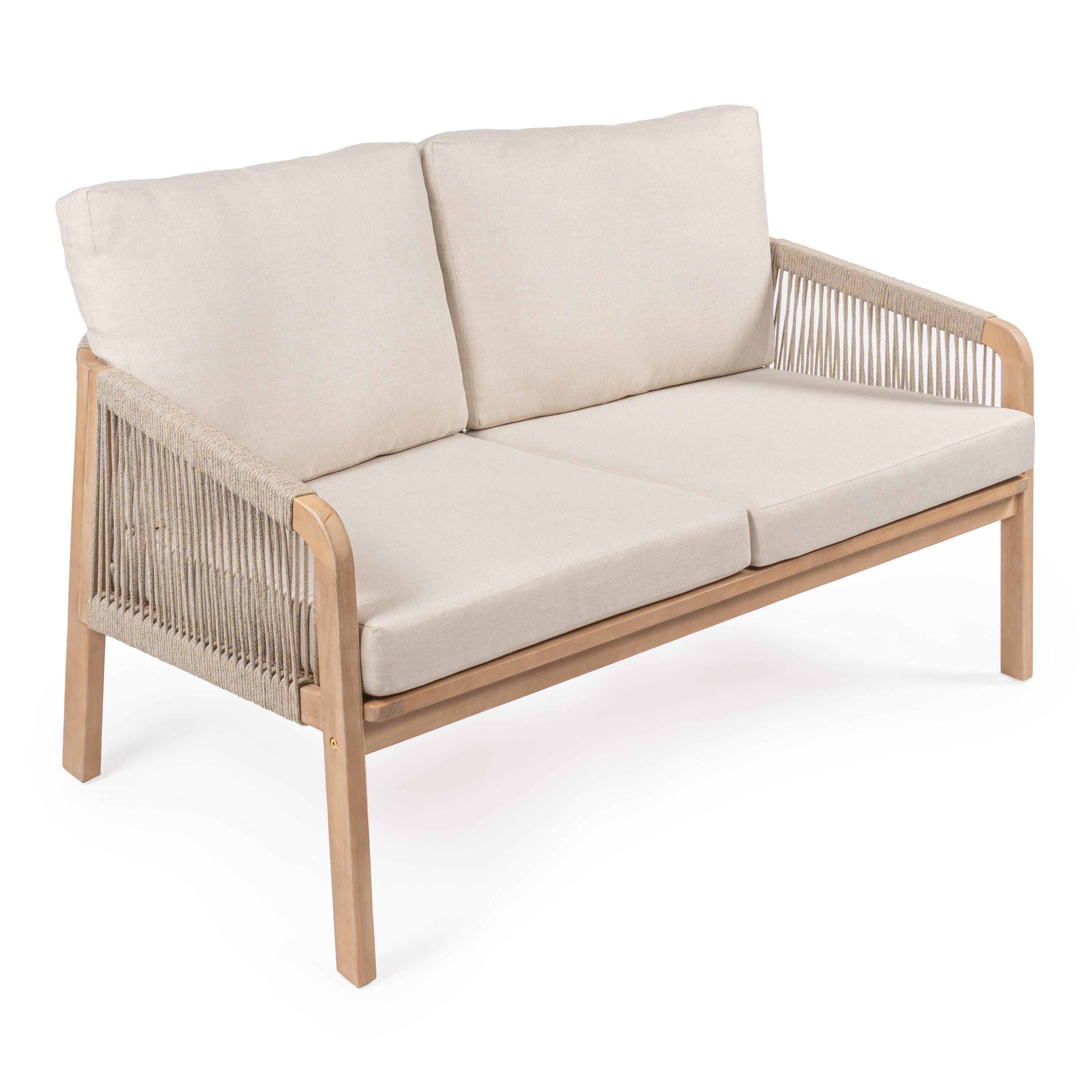 JONATHAN Y Arwen Outdoor Loveseat, Cream/Light Teak, large
