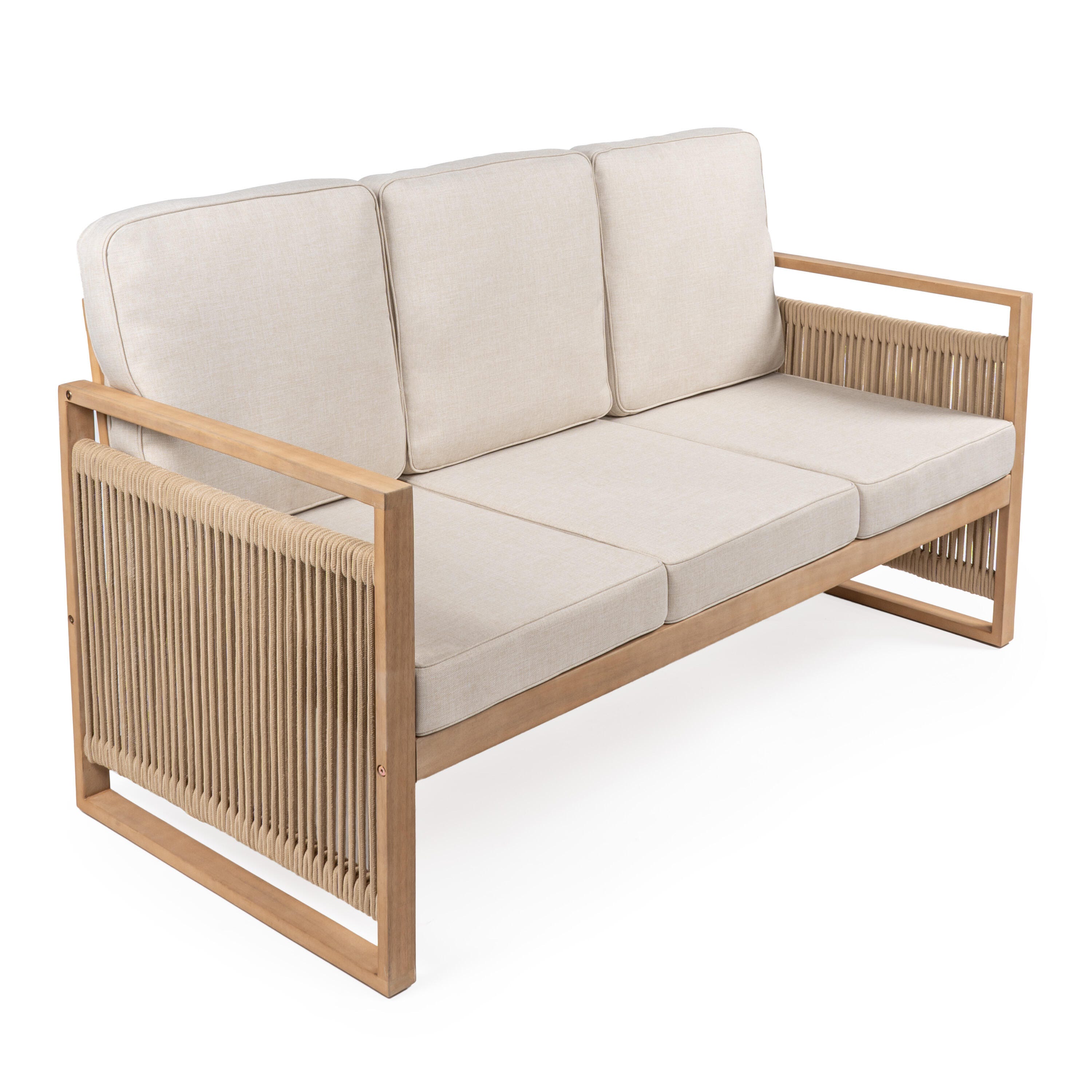 JONATHAN Y Gable Outdoor Sofa, Light Teak, large