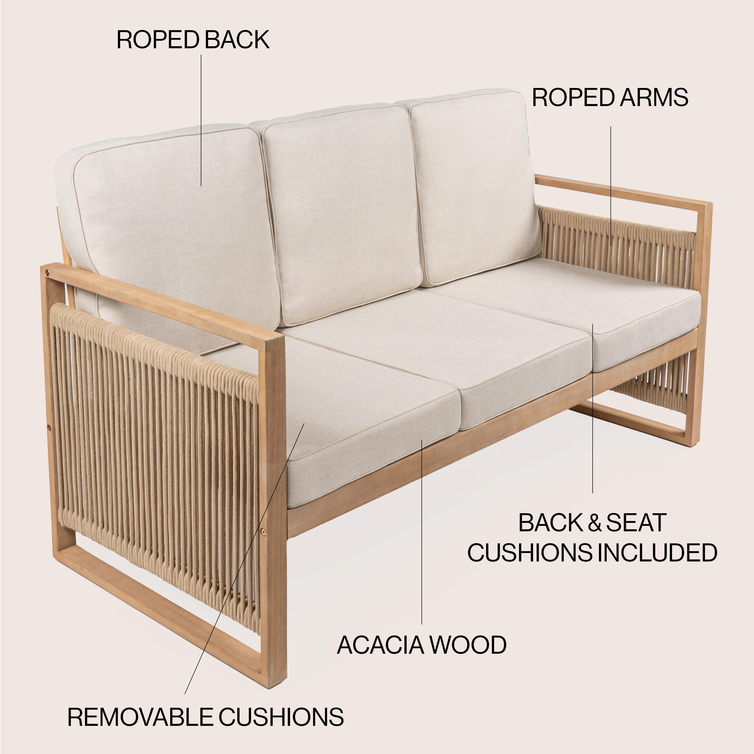 JONATHAN Y Gable Outdoor Sofa, Light Teak, large