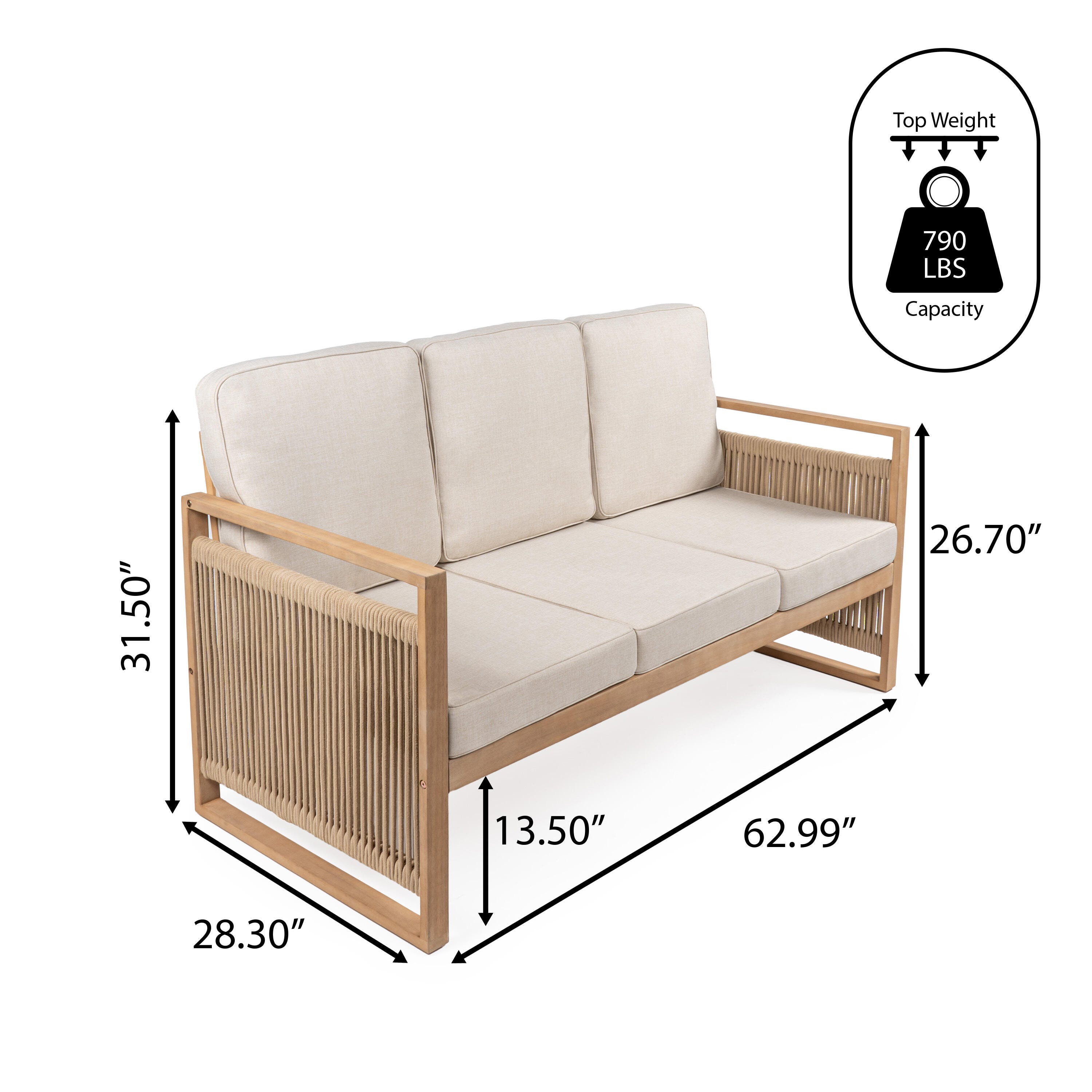 JONATHAN Y Gable Outdoor Sofa, Light Teak, large