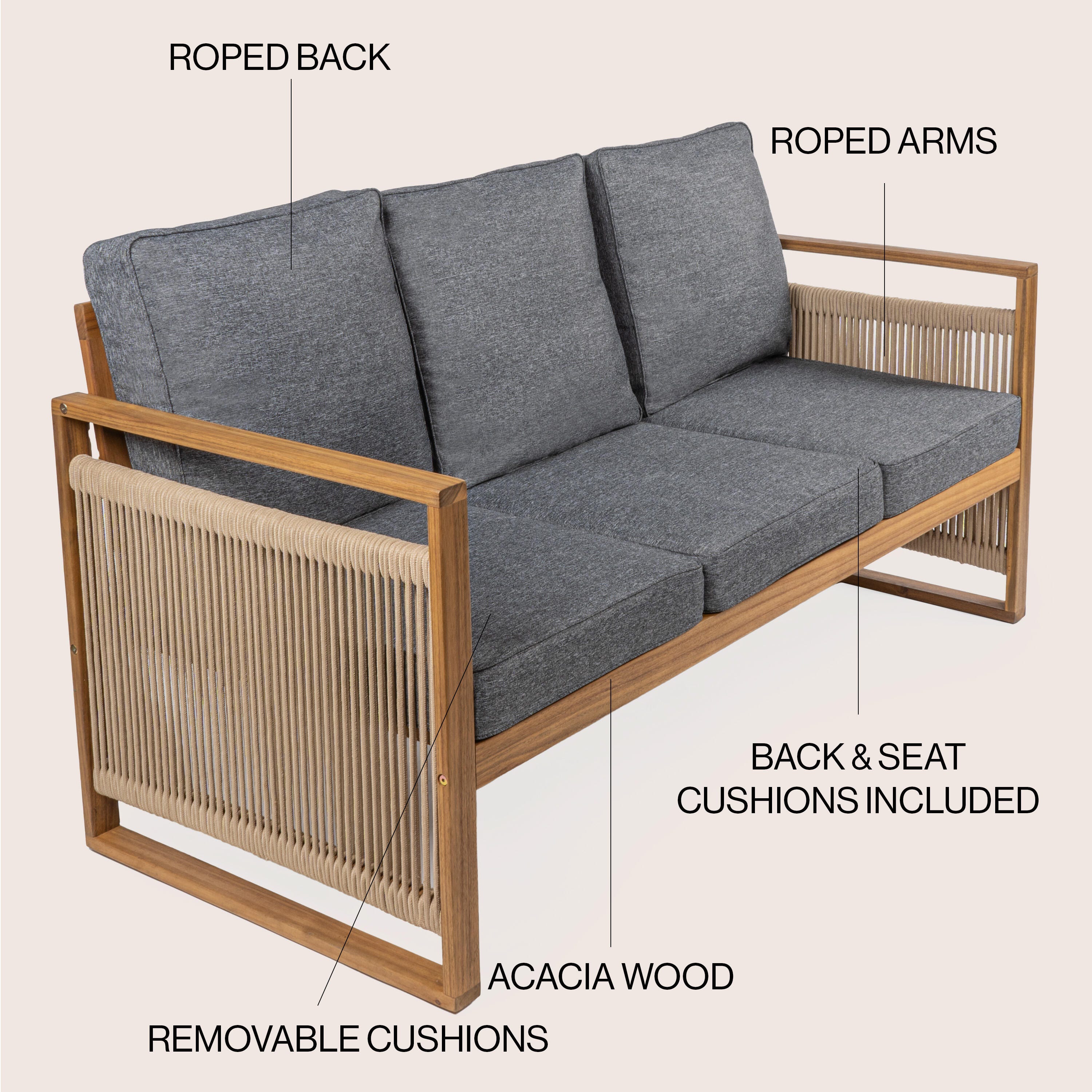JONATHAN Y Gable Outdoor Sofa, Teak Brown, large