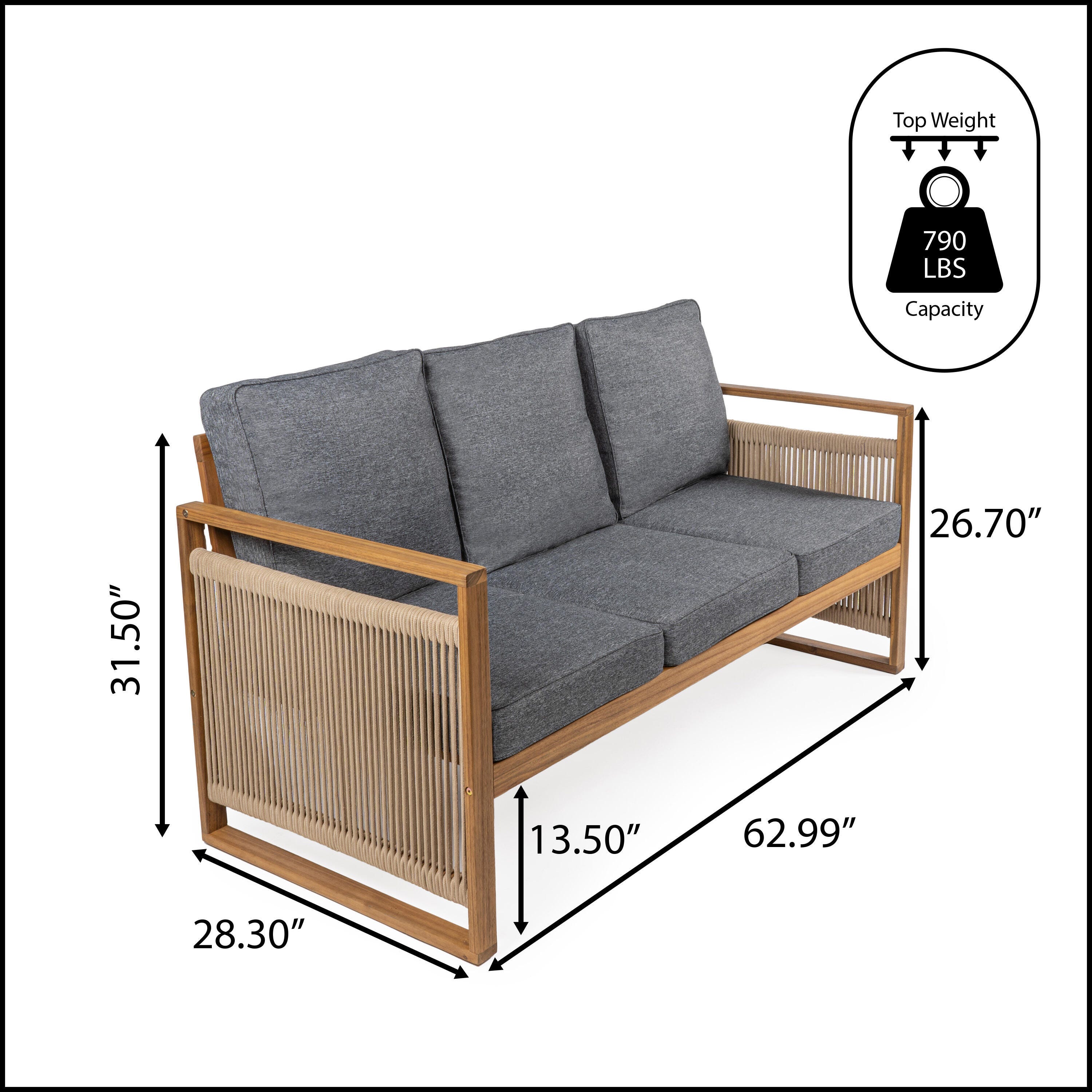 JONATHAN Y Gable Outdoor Sofa, Teak Brown, large