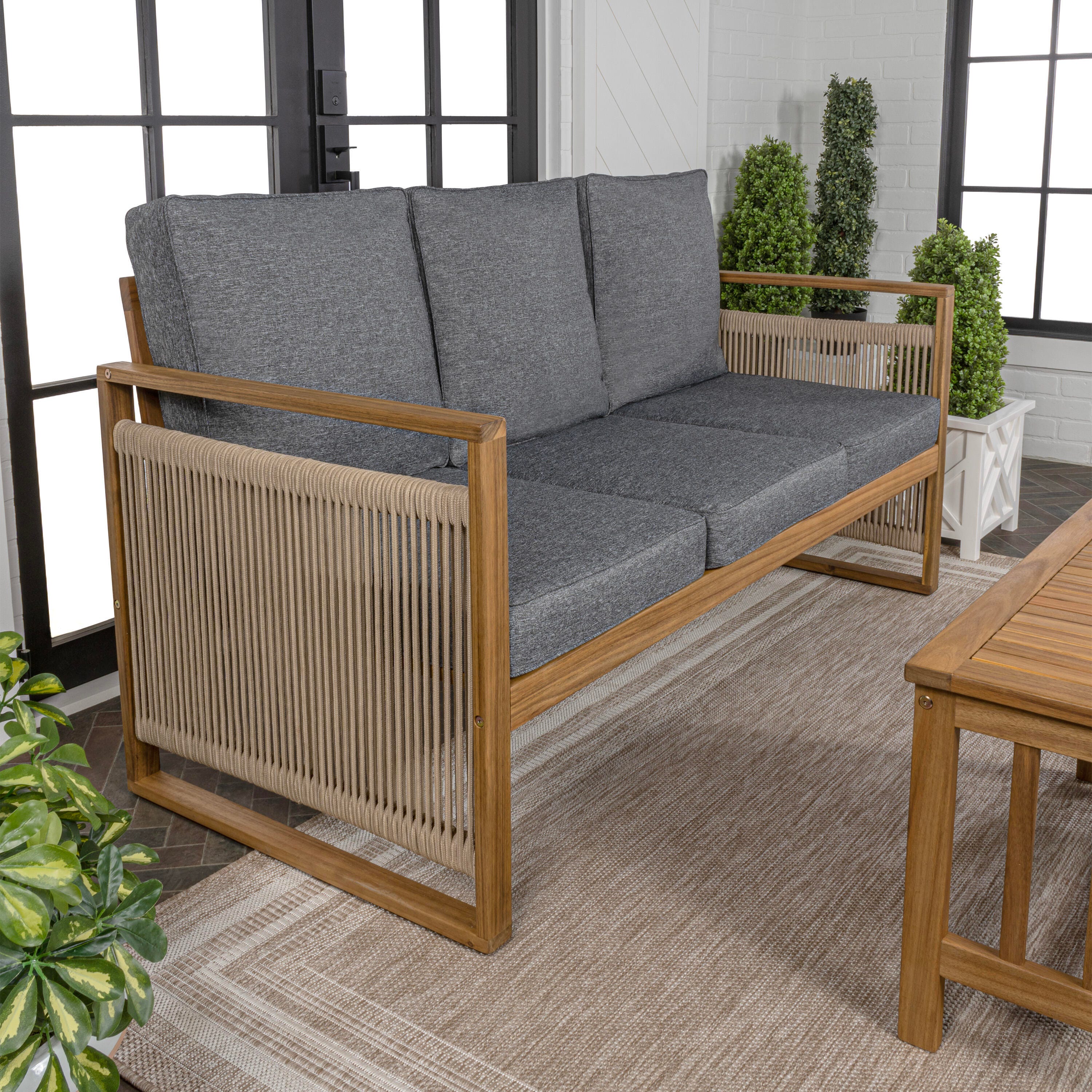 JONATHAN Y Gable Outdoor Sofa, Teak Brown, large