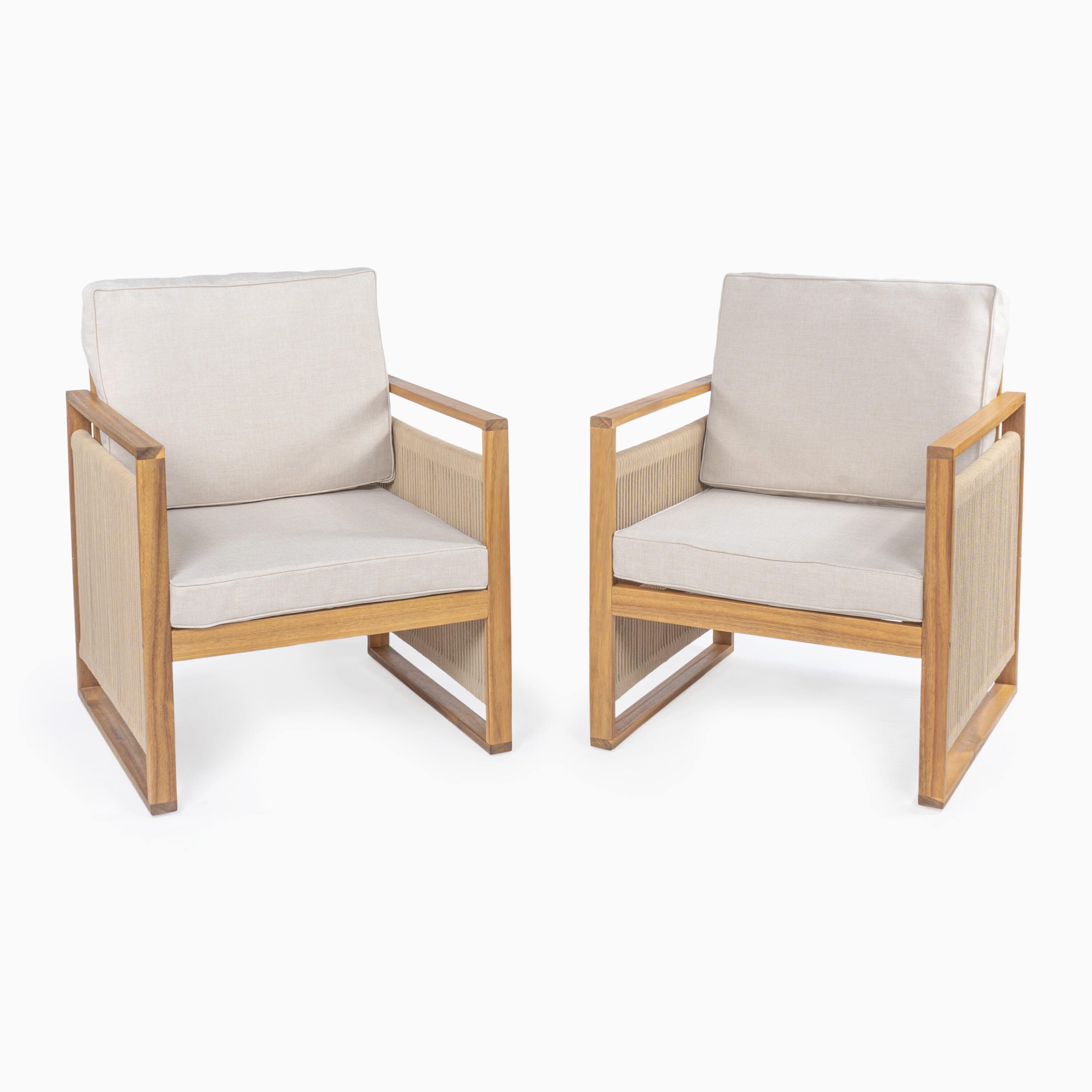 JONATHAN Y Gable Outdoor Lounge Chair (Set of 2), Light Teak, large