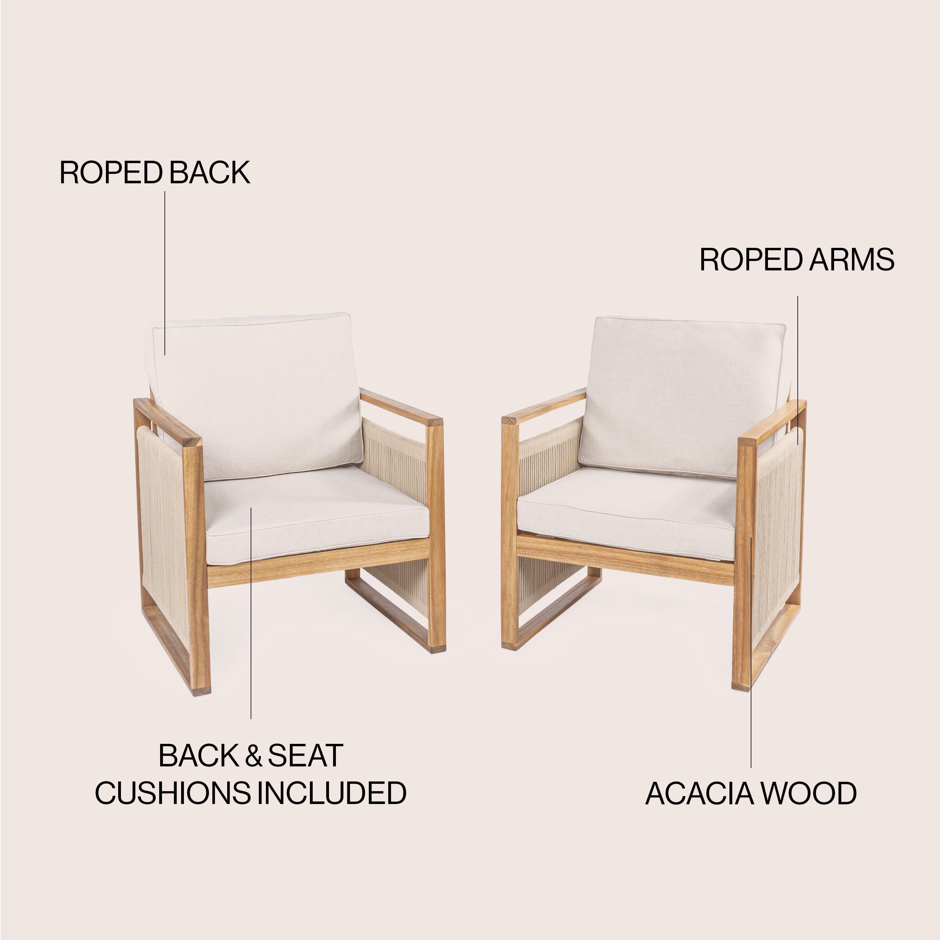 JONATHAN Y Gable Outdoor Lounge Chair (Set of 2), Light Teak, large