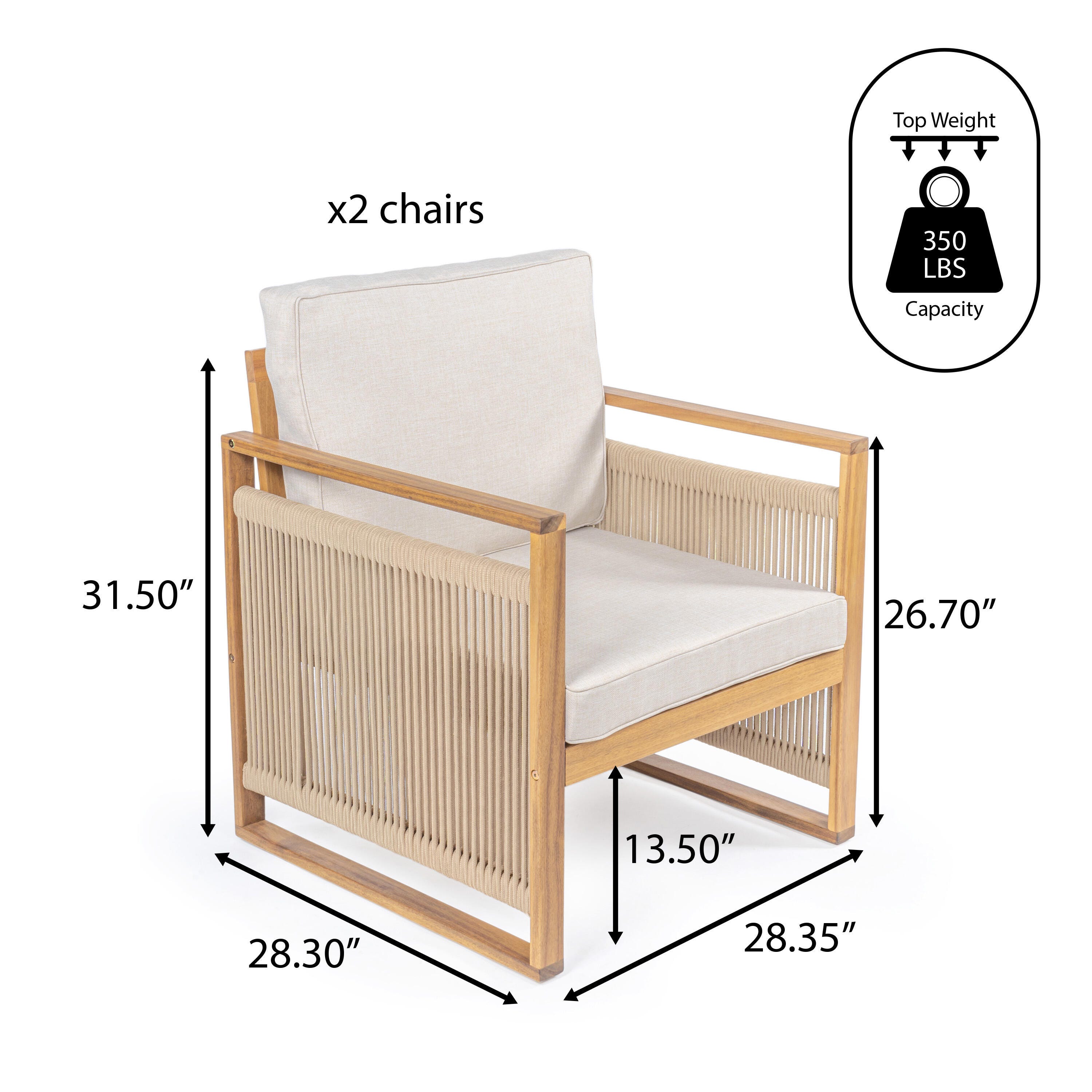 JONATHAN Y Gable Outdoor Lounge Chair (Set of 2), Light Teak, large