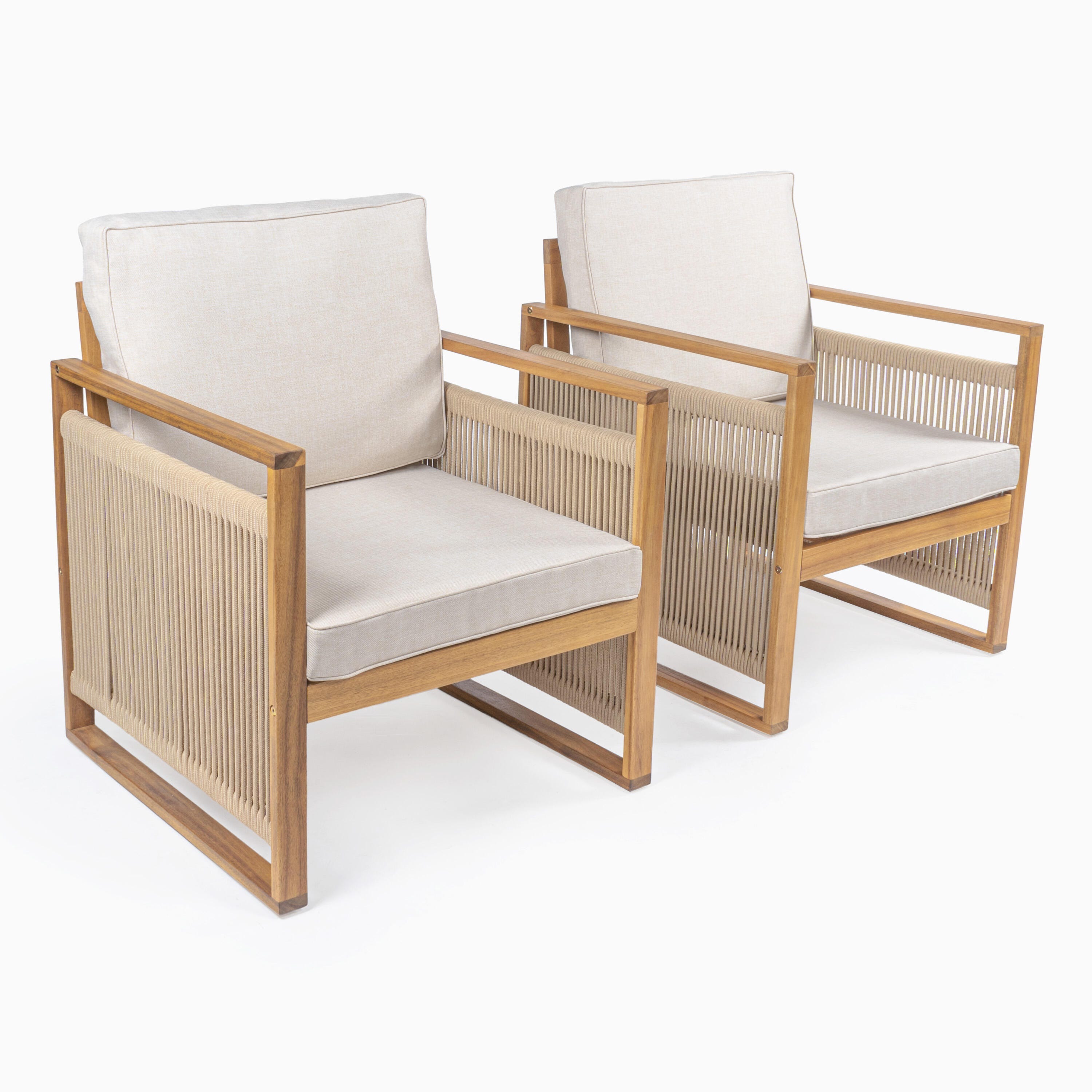 JONATHAN Y Gable Outdoor Lounge Chair (Set of 2), Light Teak, large