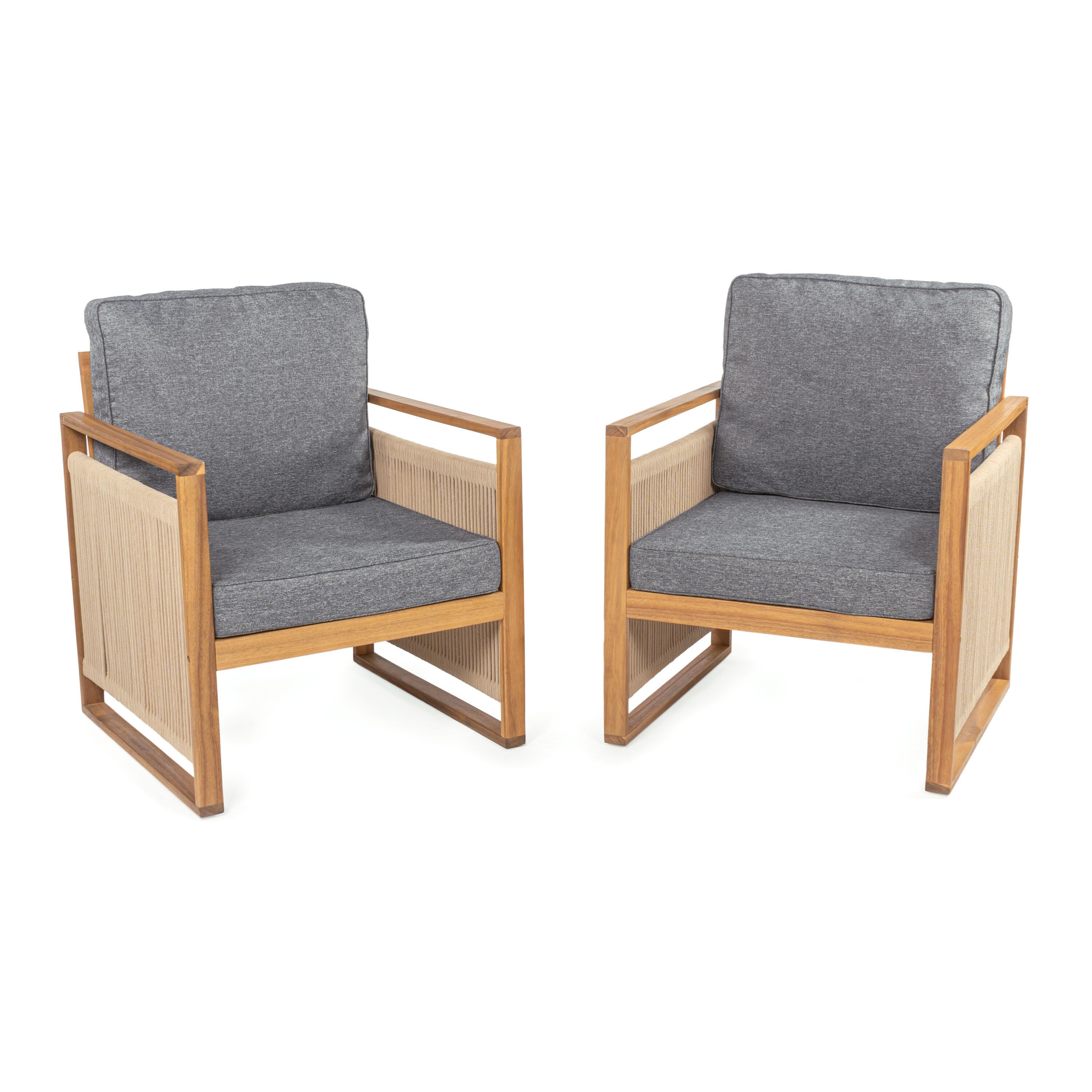 JONATHAN Y Gable Outdoor Lounge Chair (Set of 2), Teak Brown, large