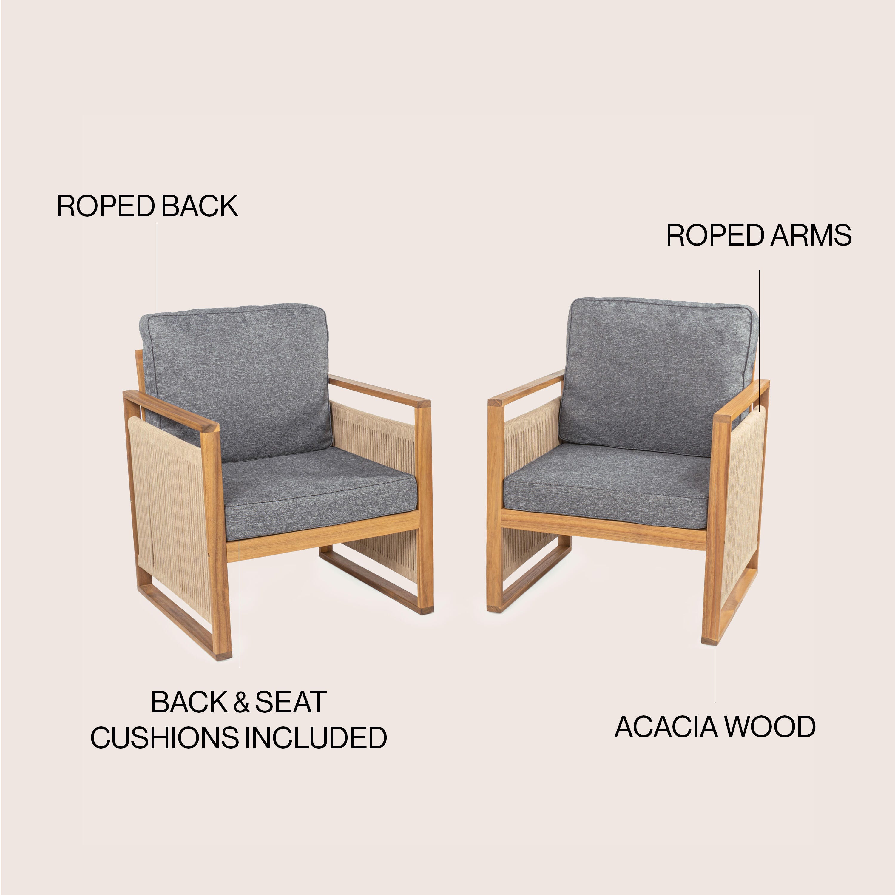 JONATHAN Y Gable Outdoor Lounge Chair (Set of 2), Teak Brown, large