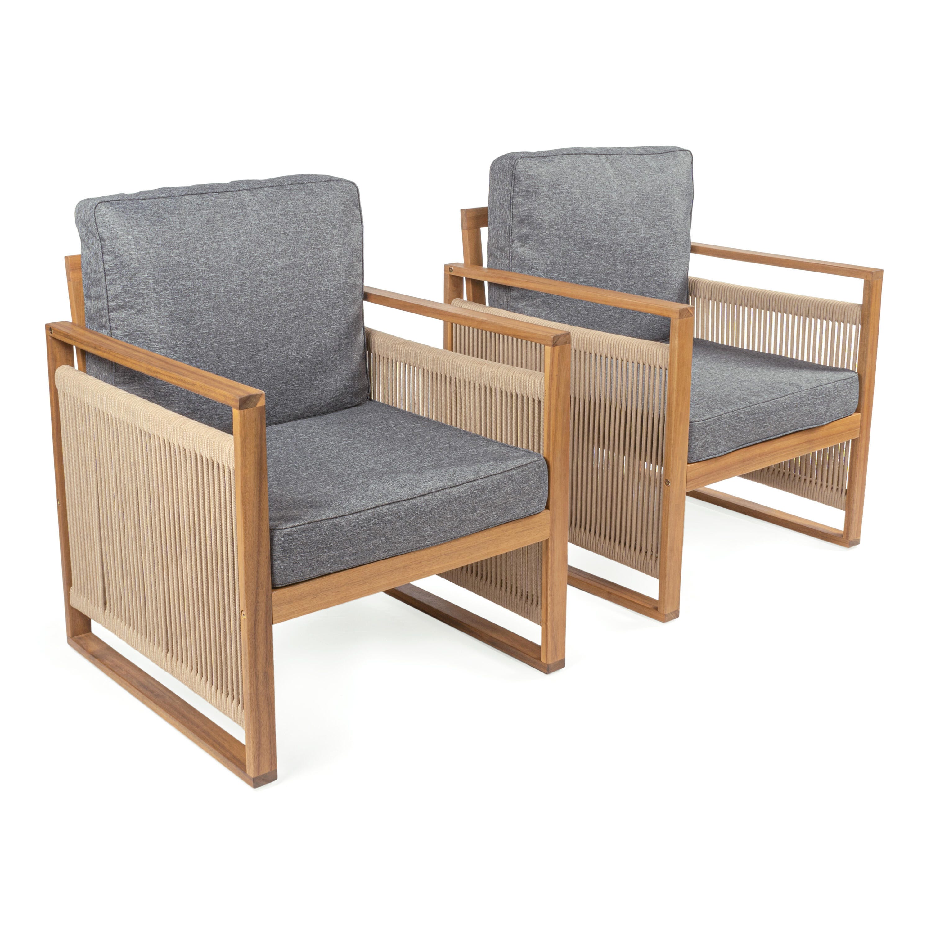 JONATHAN Y Gable Outdoor Lounge Chair (Set of 2), Teak Brown, large