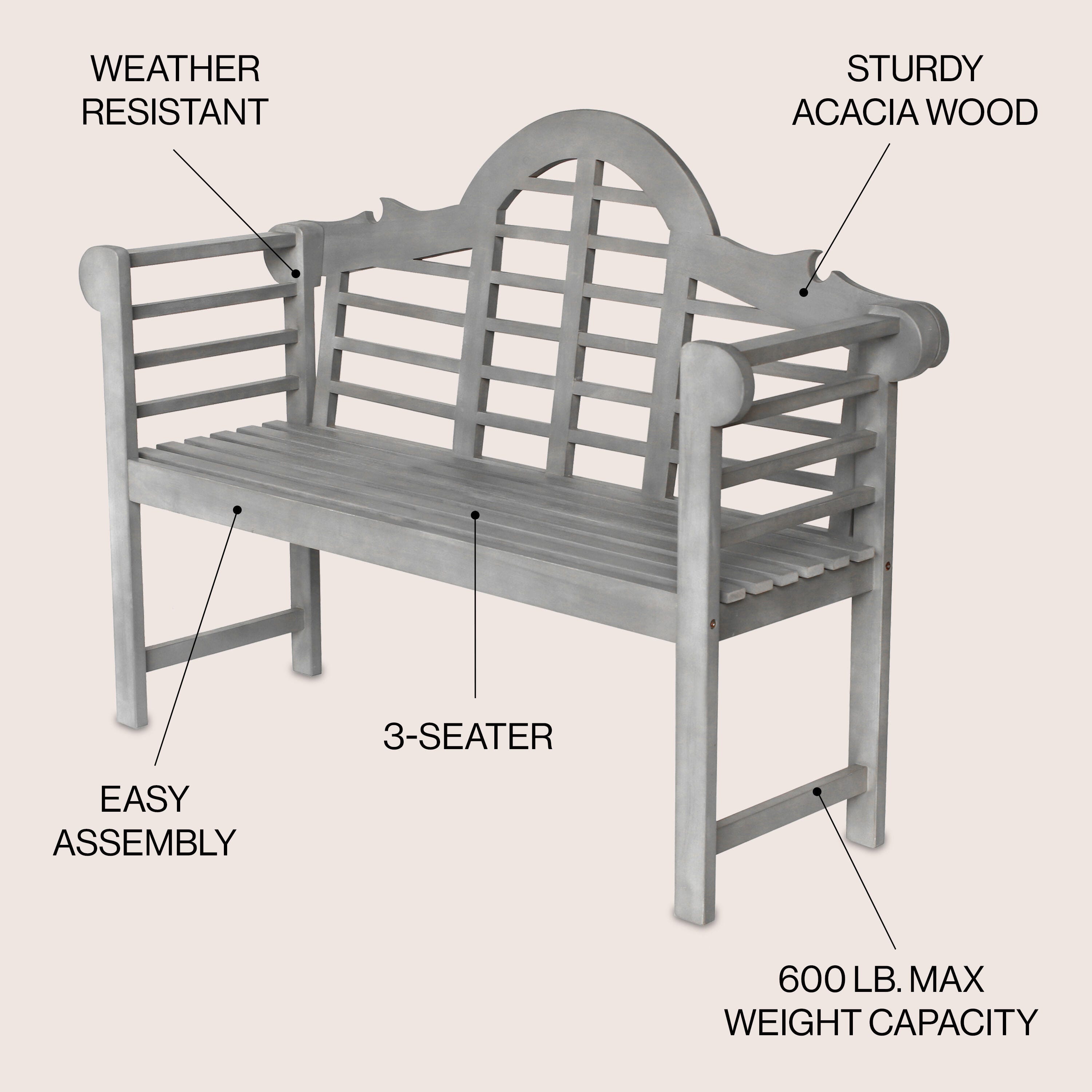 JONATHAN Y Lutyens Outdoor Bench, Gray, large