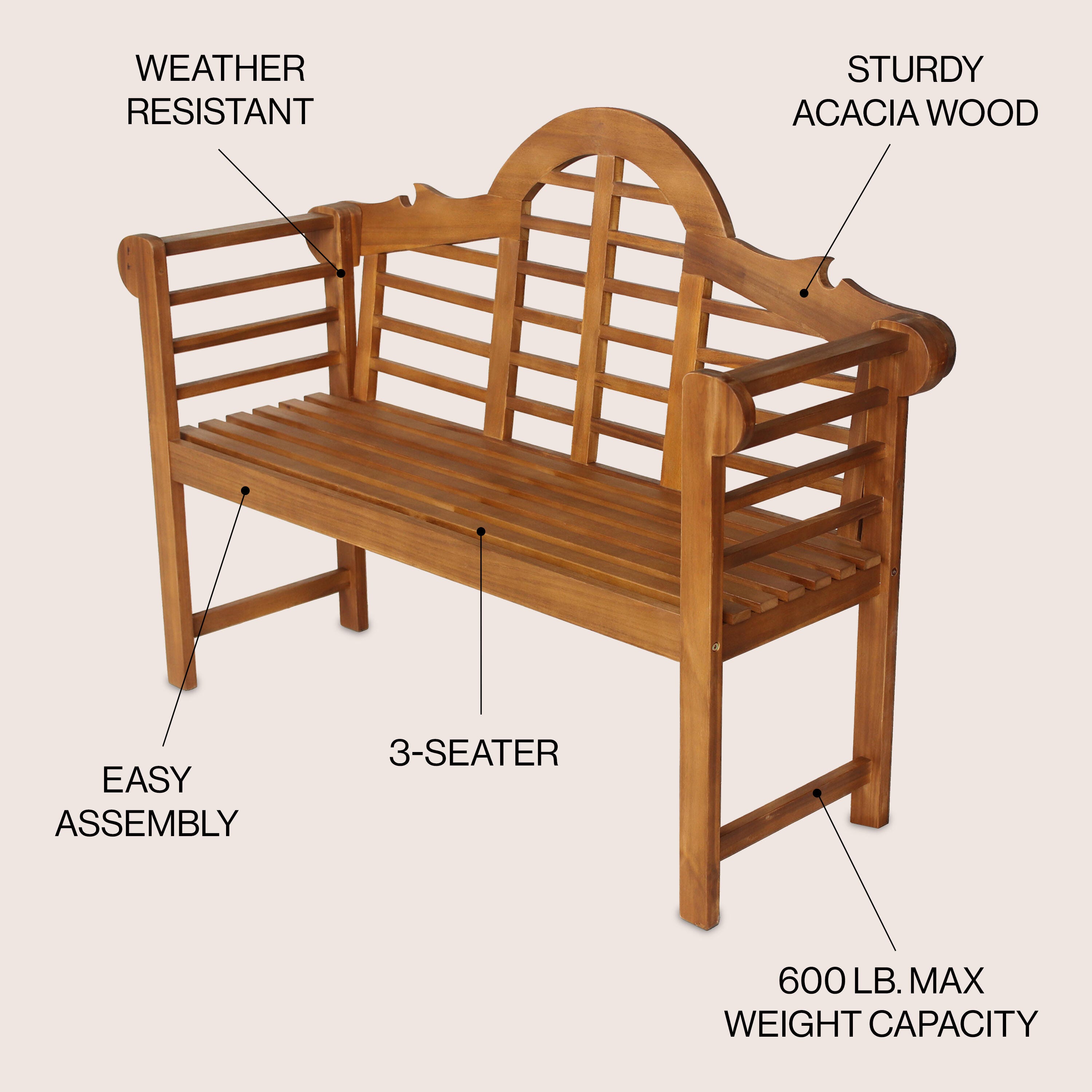 JONATHAN Y Lutyens Outdoor Bench, Teak, large