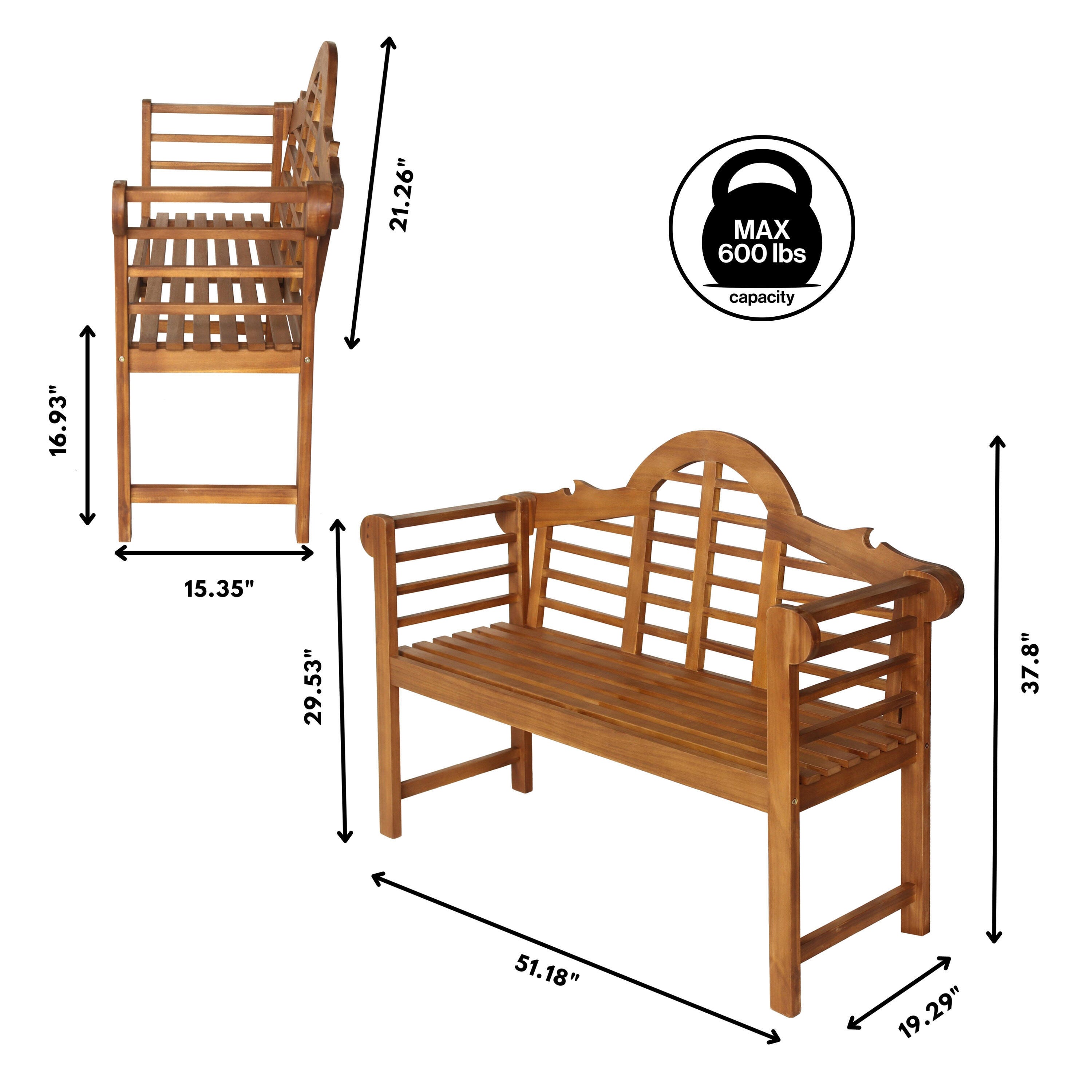 JONATHAN Y Lutyens Outdoor Bench, Teak, large