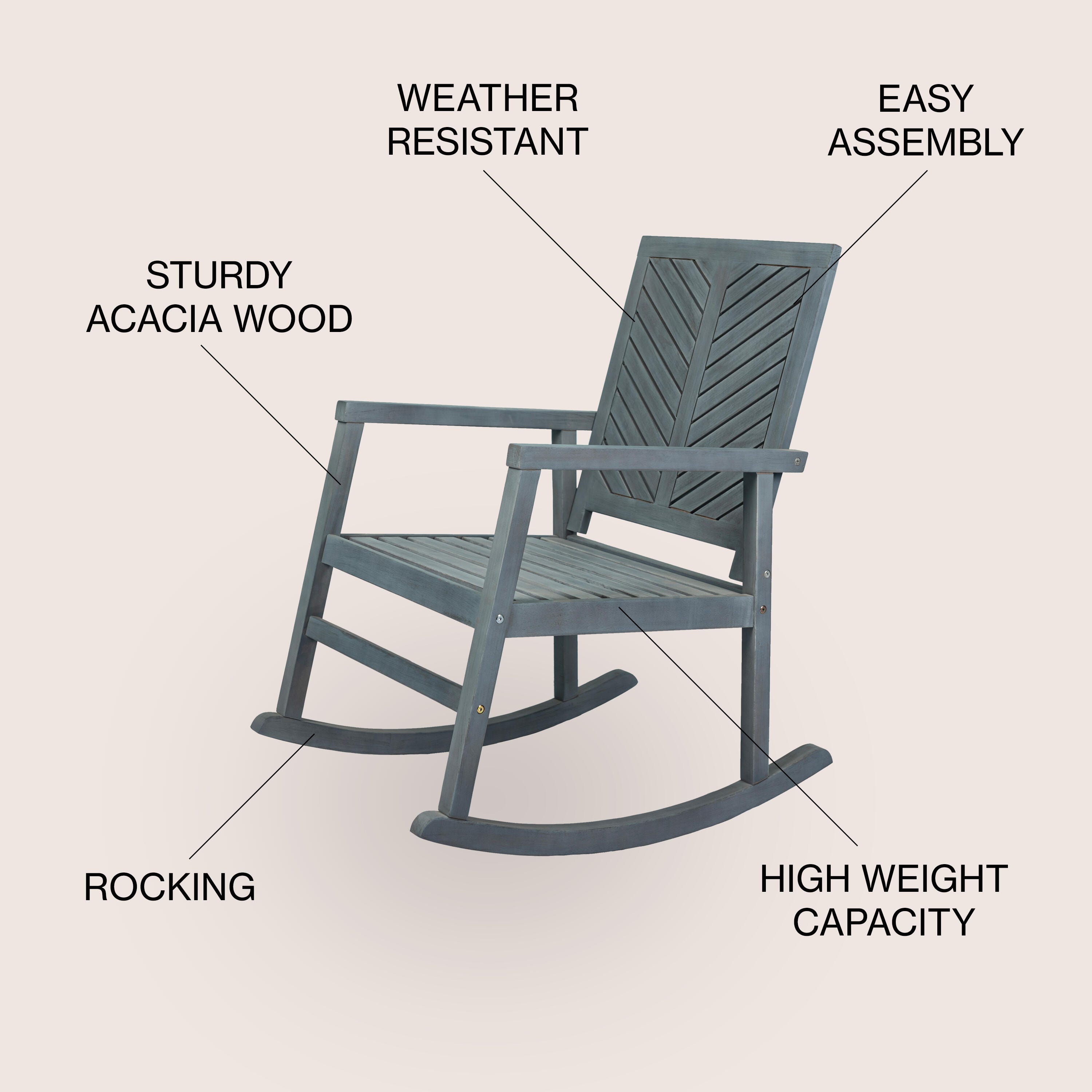 JONATHAN Y Ned Outdoor Rocking Chair, Gray, large
