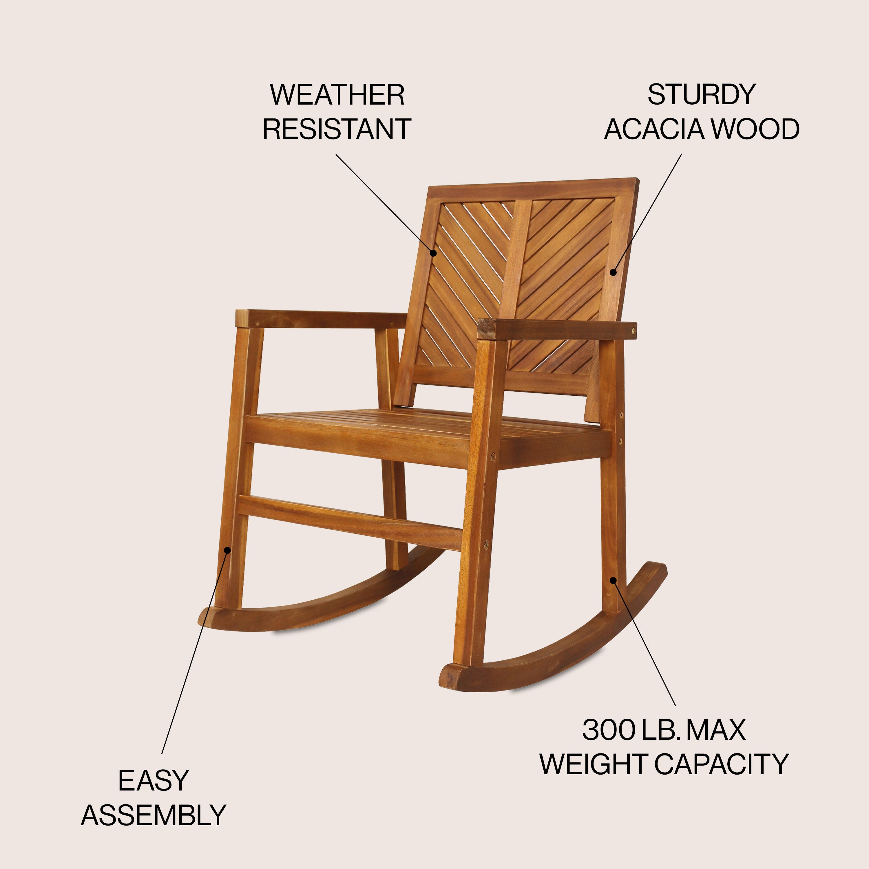 JONATHAN Y Ned Outdoor Rocking Chair, Teak, large