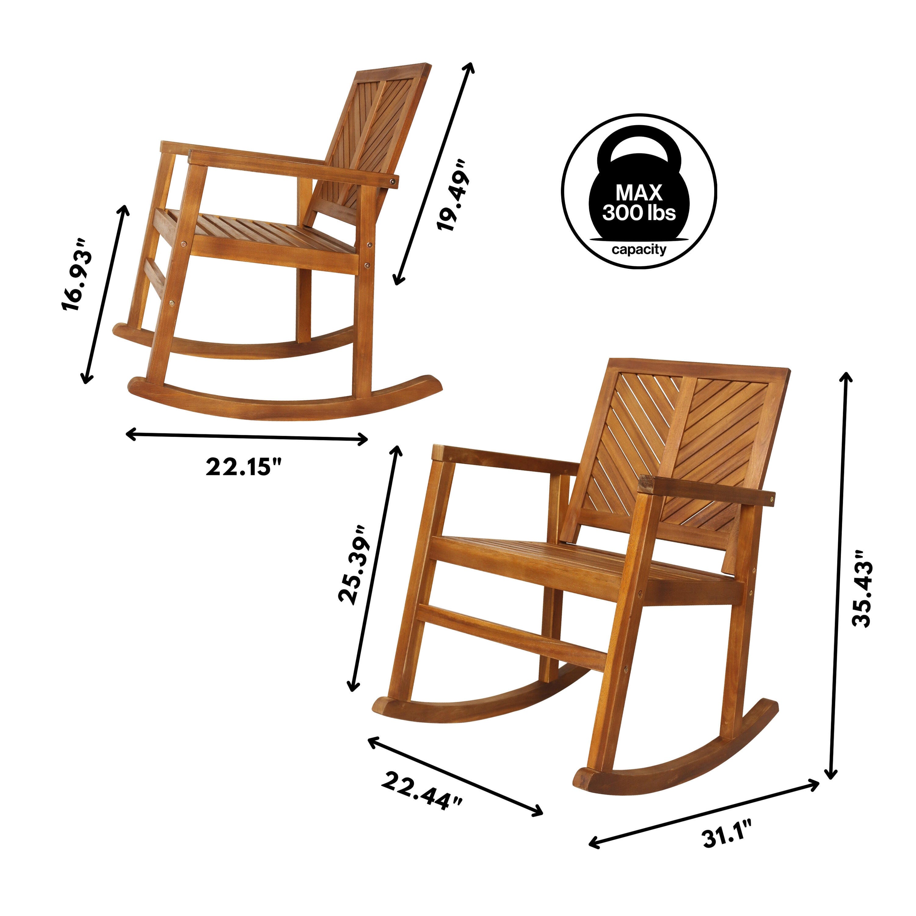 JONATHAN Y Ned Outdoor Rocking Chair, Teak, large