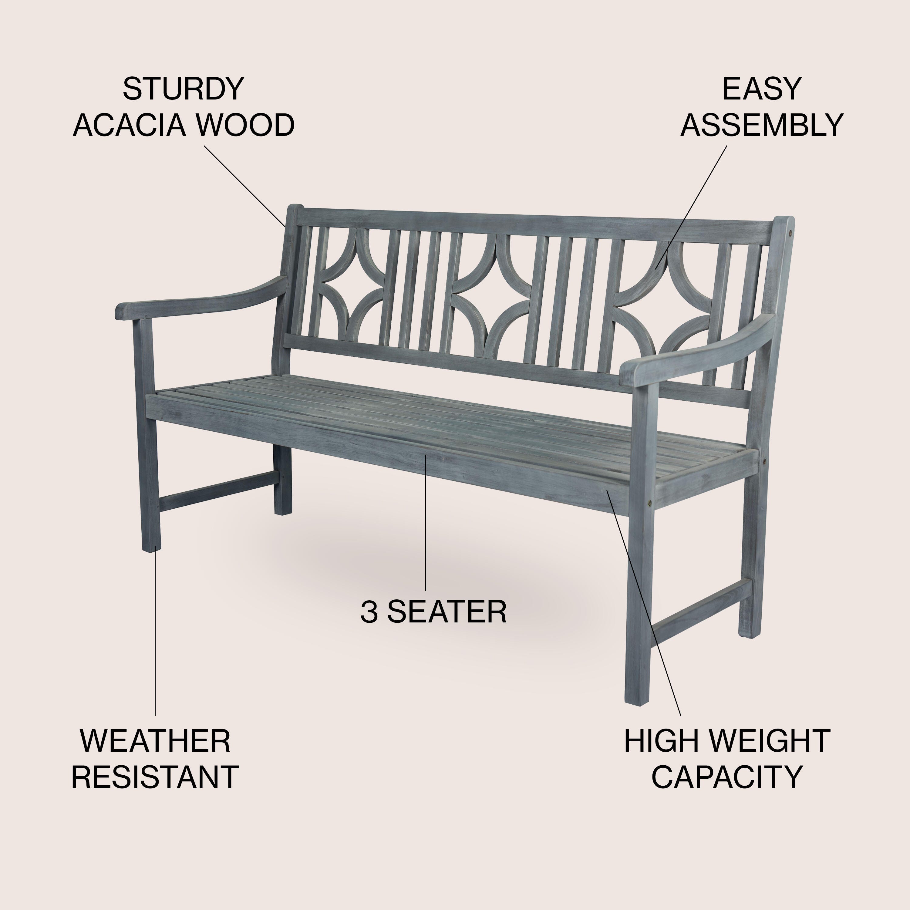 JONATHAN Y Sloane Outdoor Bench, Gray, large