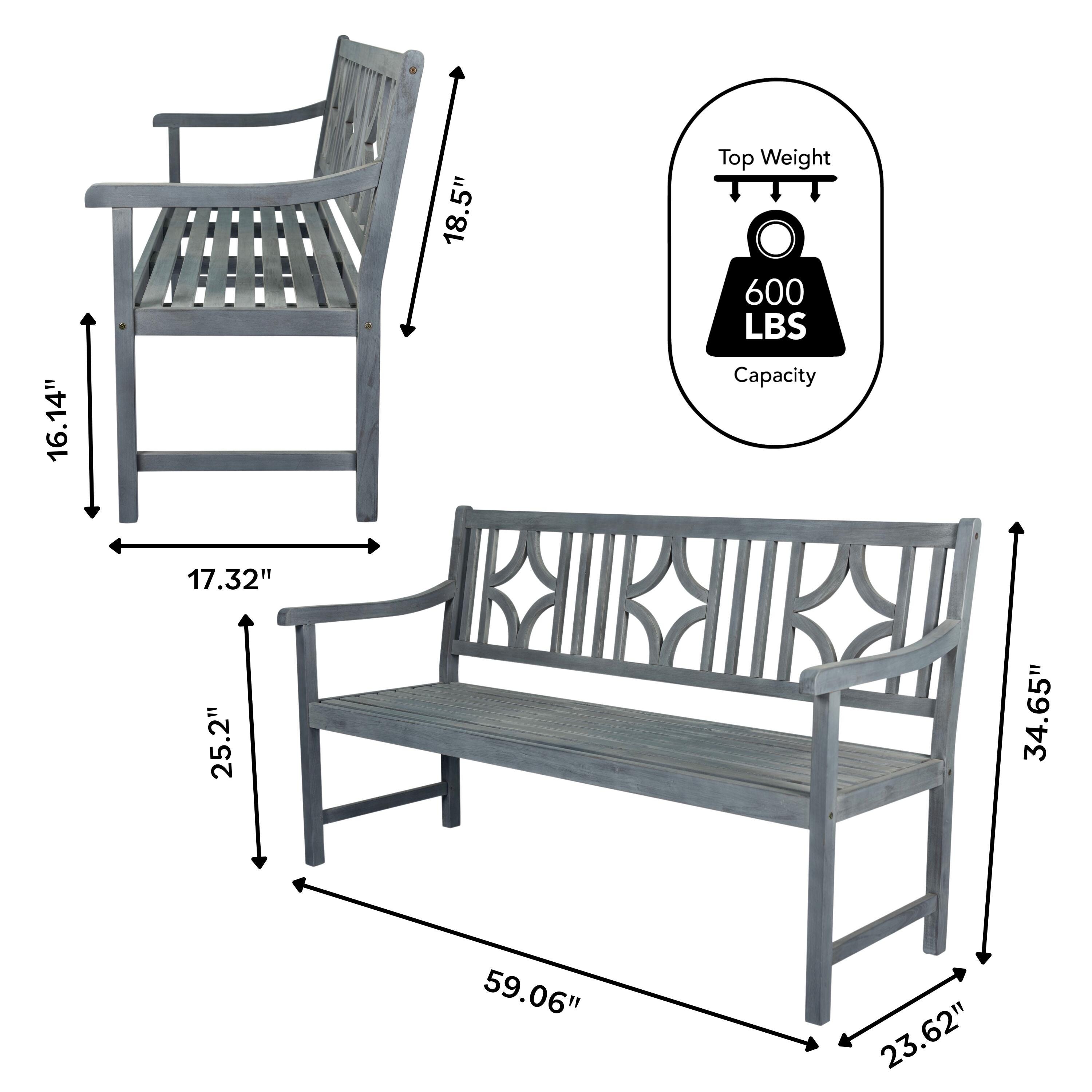 JONATHAN Y Sloane Outdoor Bench, Gray, large