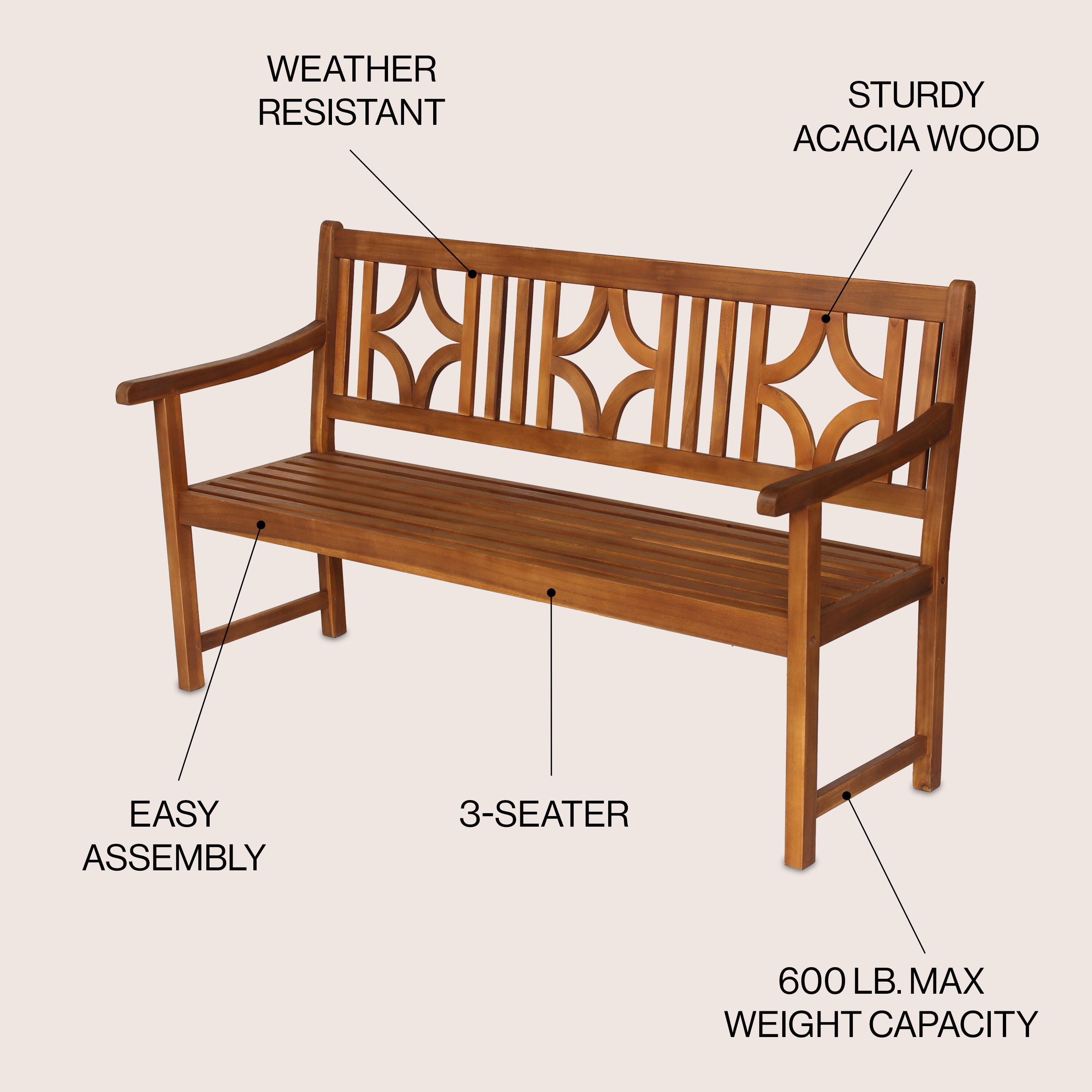 JONATHAN Y Sloane Outdoor Bench, Teak, large
