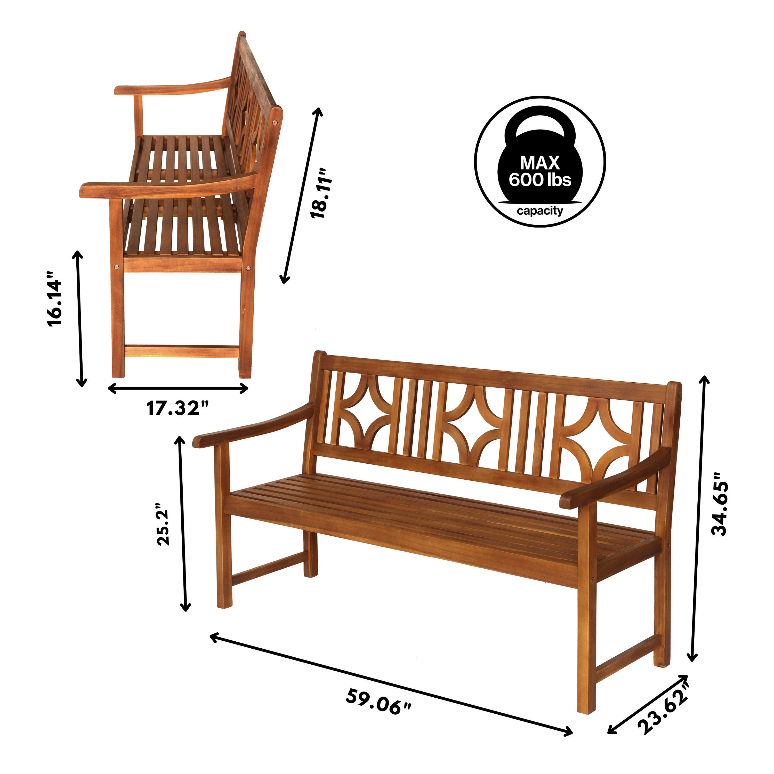 JONATHAN Y Sloane Outdoor Bench, Teak, large