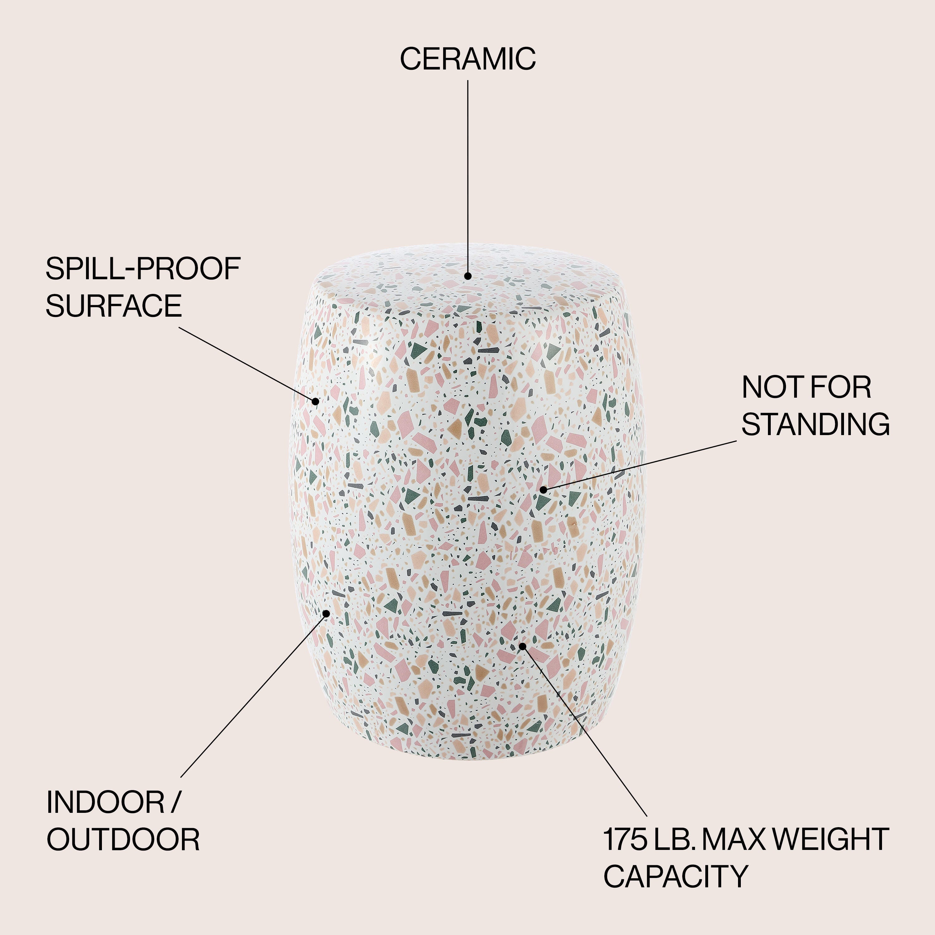 JONATHAN Y Chiara Terrazzo Outdoor Garden Stool, , large