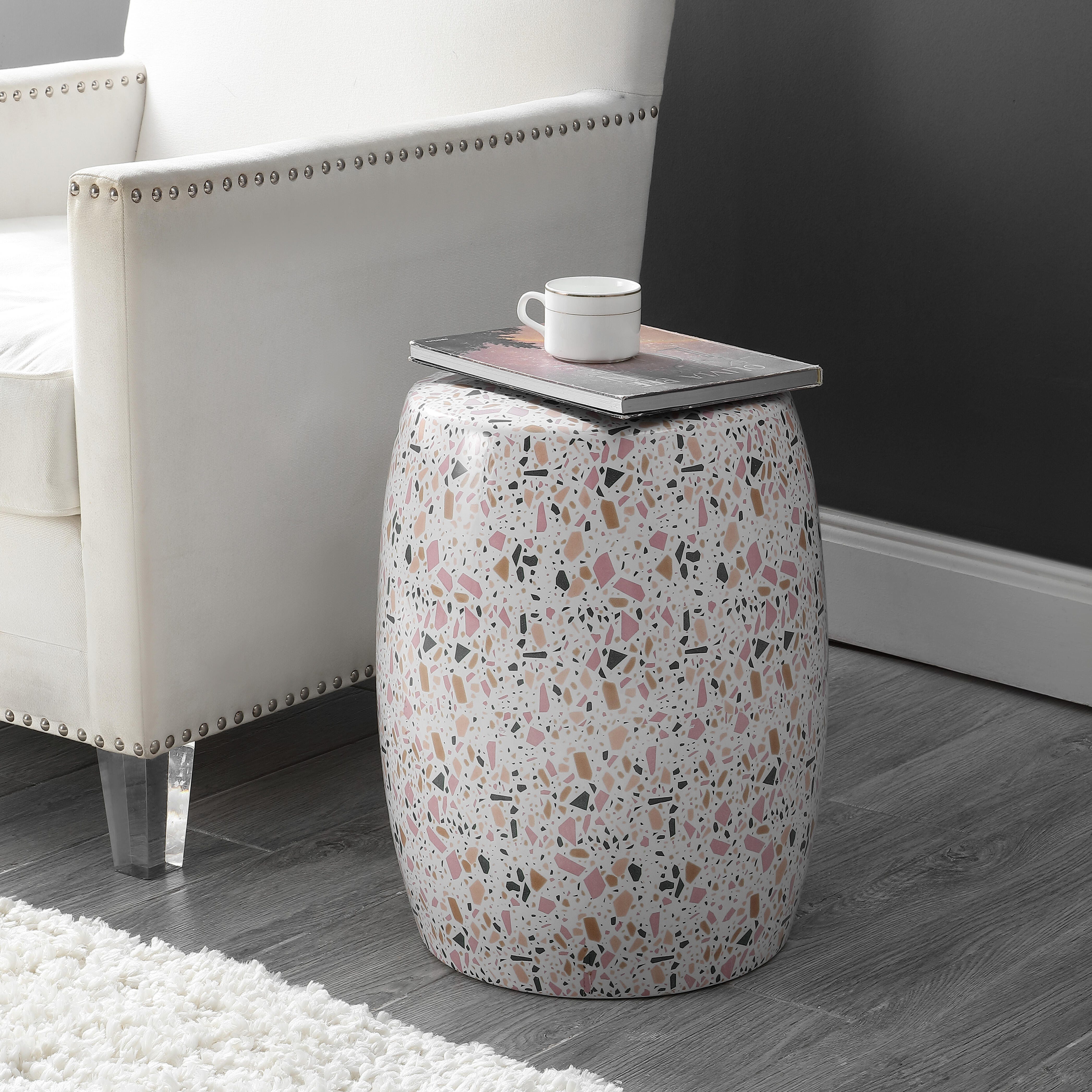JONATHAN Y Chiara Terrazzo Outdoor Garden Stool, , large