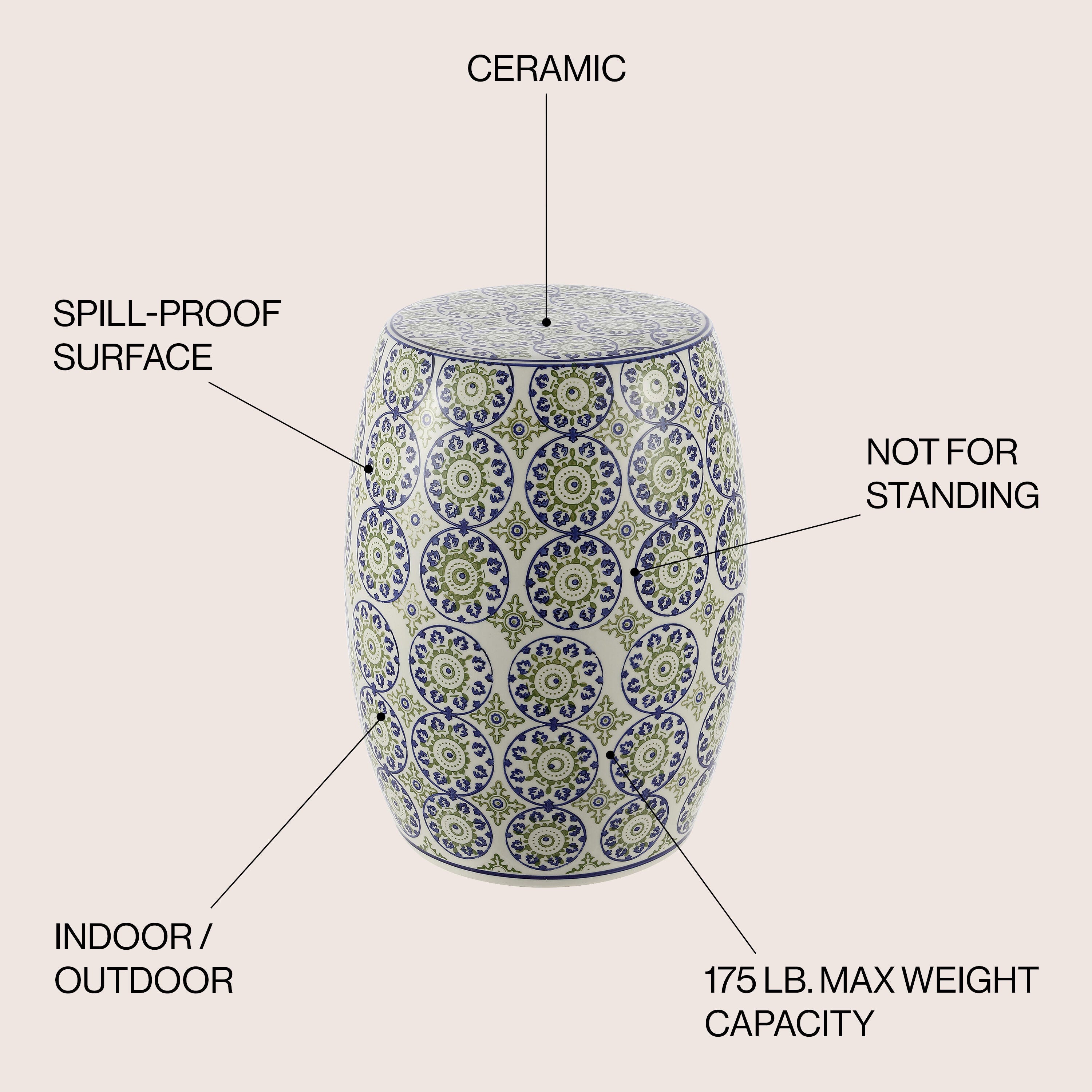 JONATHAN Y Lula Suzani Outdoor Garden Stool, , large
