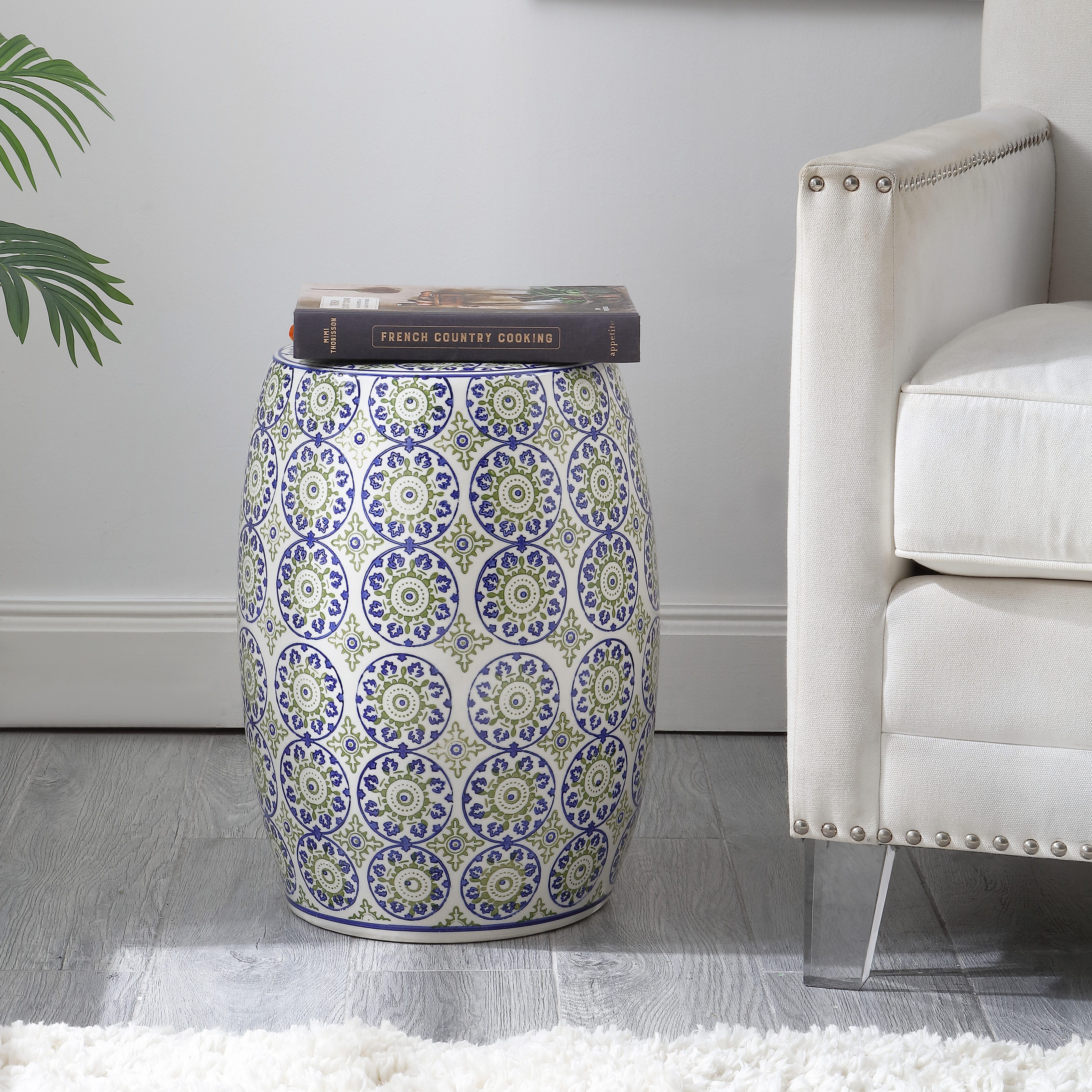 JONATHAN Y Lula Suzani Outdoor Garden Stool, , large
