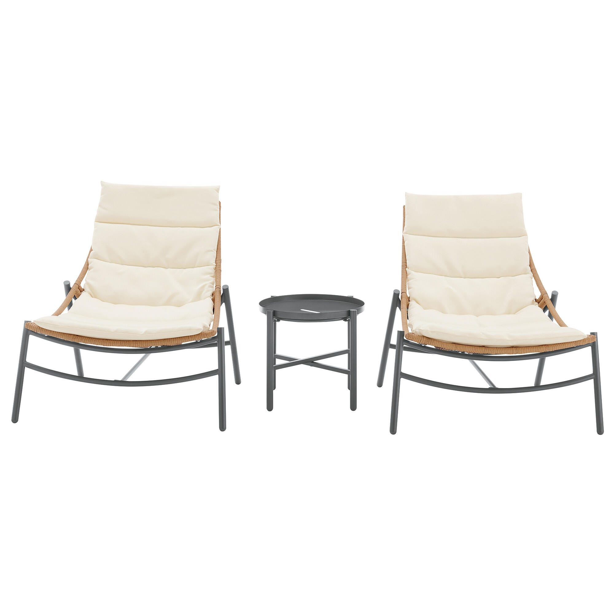 Manhattan Comfort Sunset Outdoor Chairs And End Table (Set Of 3), Cream, large