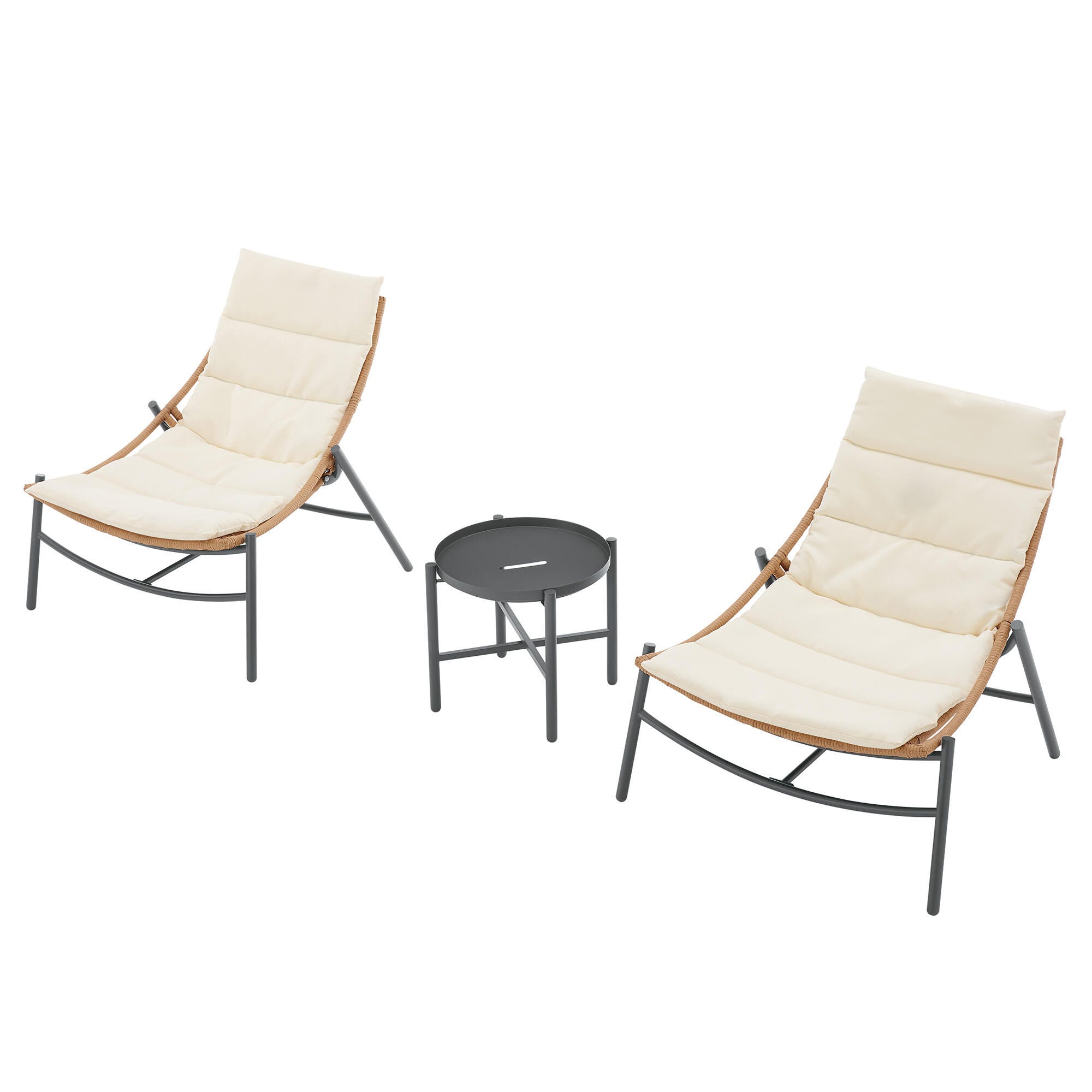 Manhattan Comfort Sunset Outdoor Chairs And End Table (Set Of 3), Cream, rollover