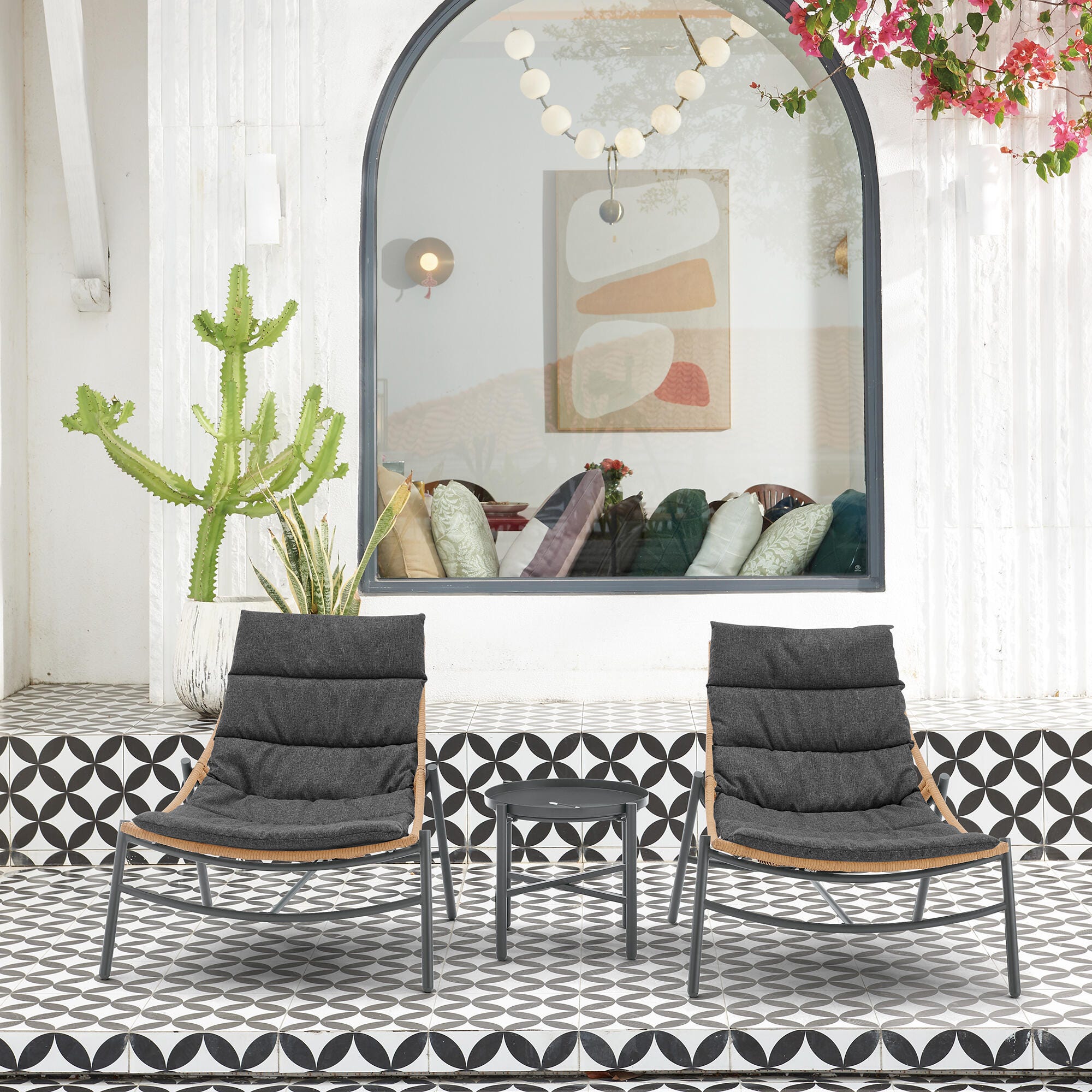 Manhattan Comfort Sunset Outdoor Chairs And End Table (Set Of 3), Gray, rollover