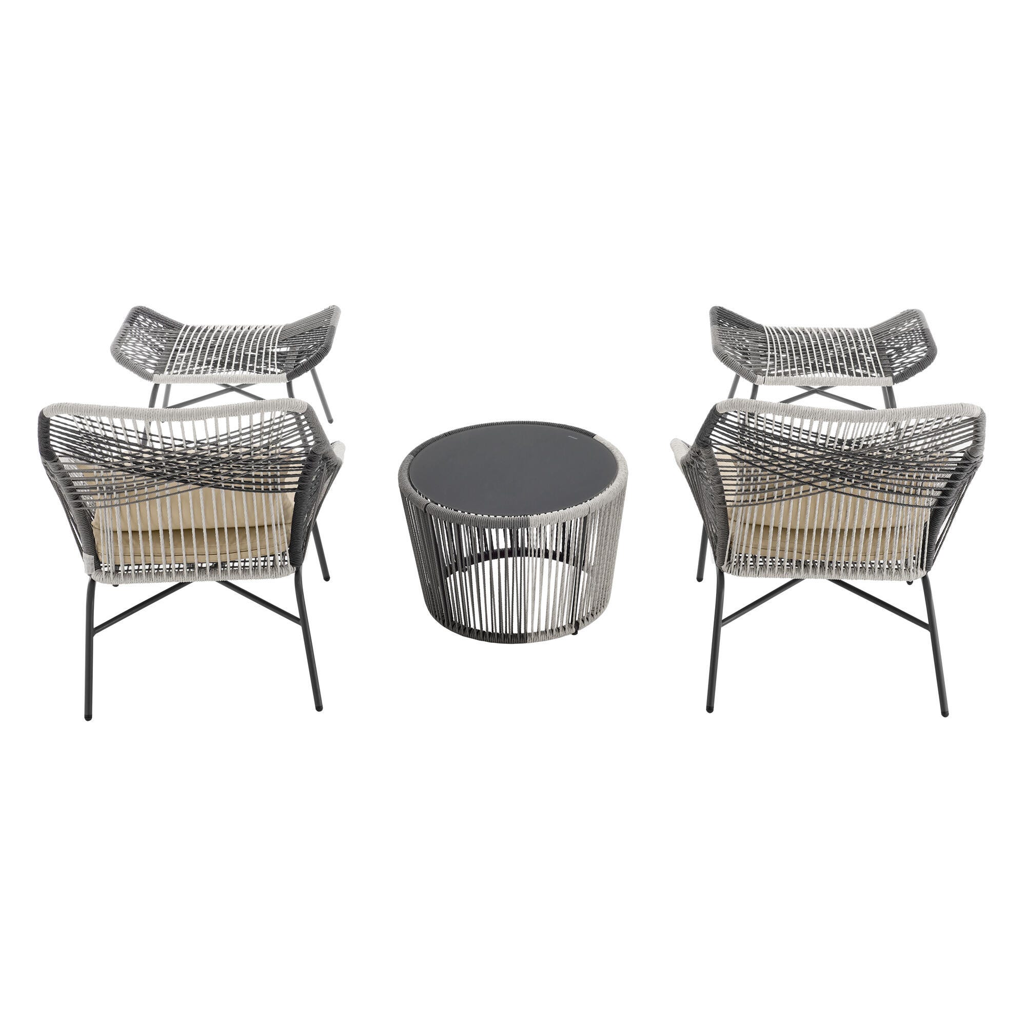 Manhattan Comfort Ashland 5-Piece Outdoor Conversation Patio Set, Cream, large
