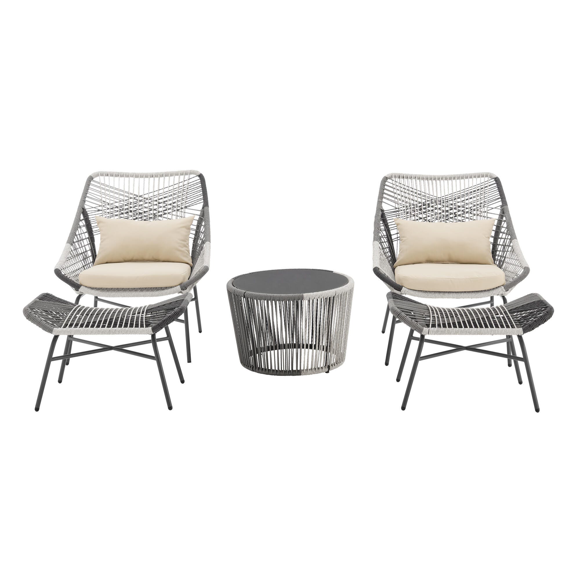 Manhattan Comfort Ashland 5-Piece Outdoor Conversation Patio Set, Cream, large