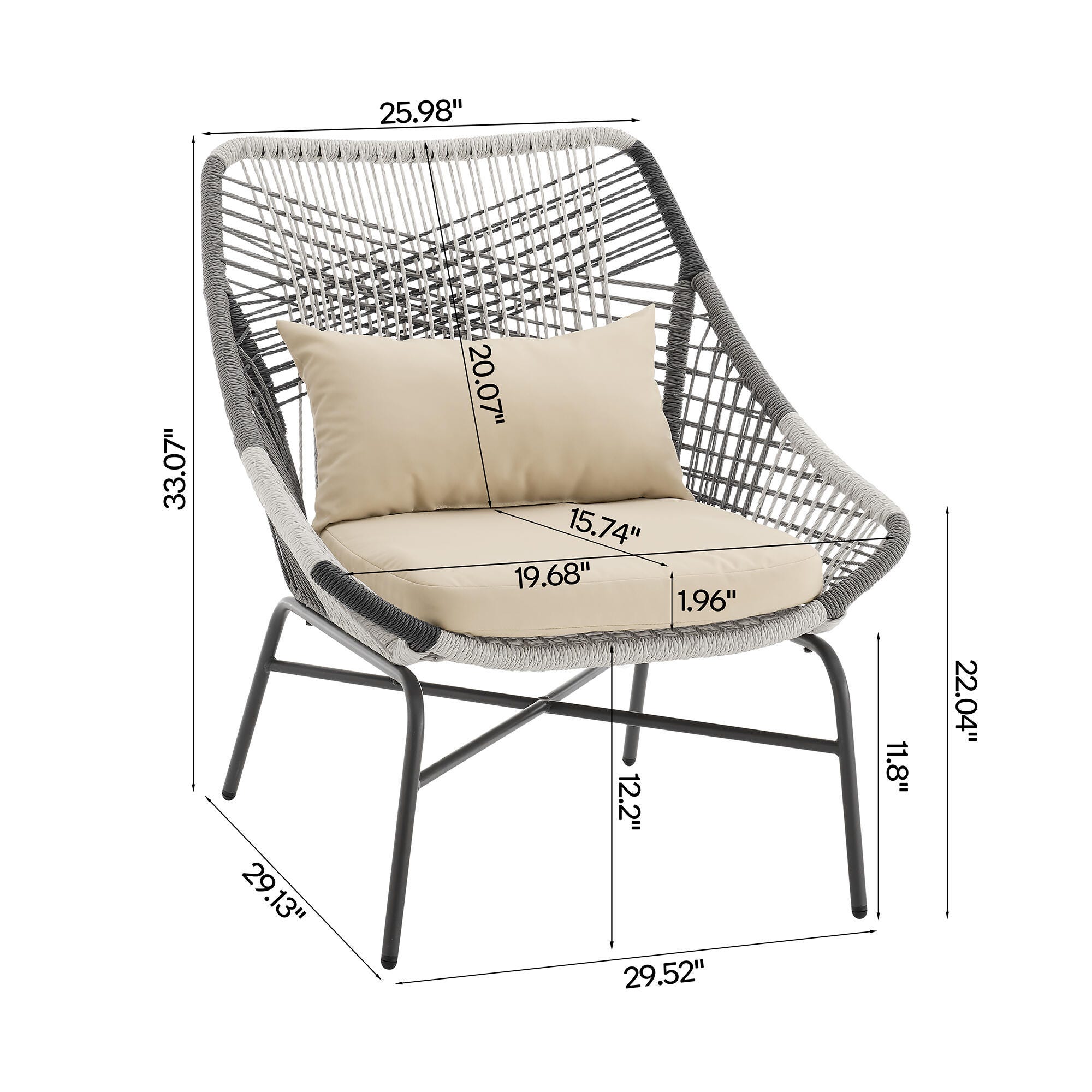Manhattan Comfort Ashland 5-Piece Outdoor Conversation Patio Set, Cream, large