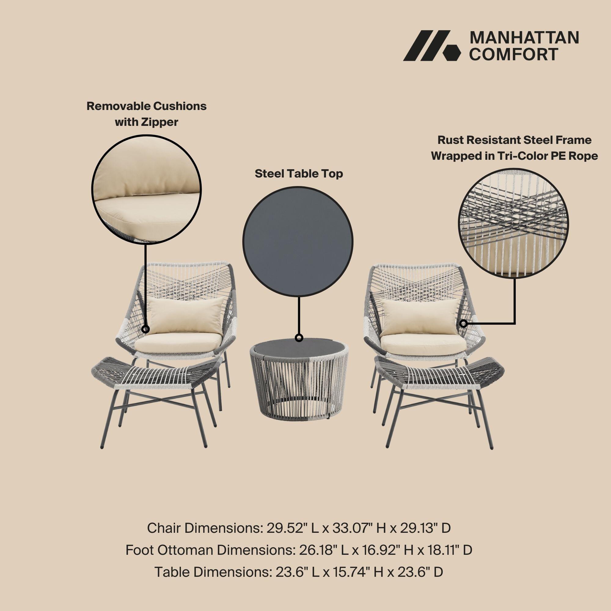 Manhattan Comfort Ashland 5-Piece Outdoor Conversation Patio Set, Cream, large