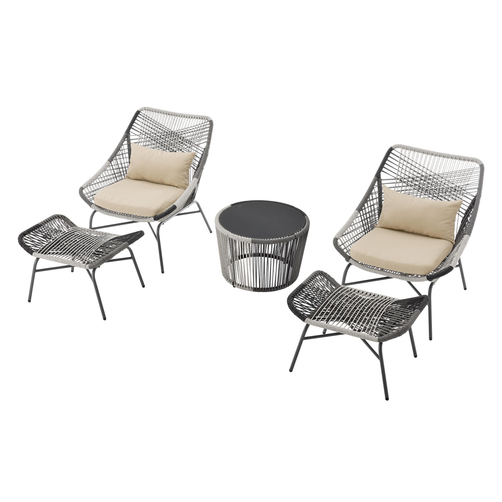 Manhattan Comfort Ashland 5-Piece Outdoor Conversation Patio Set, Cream, large