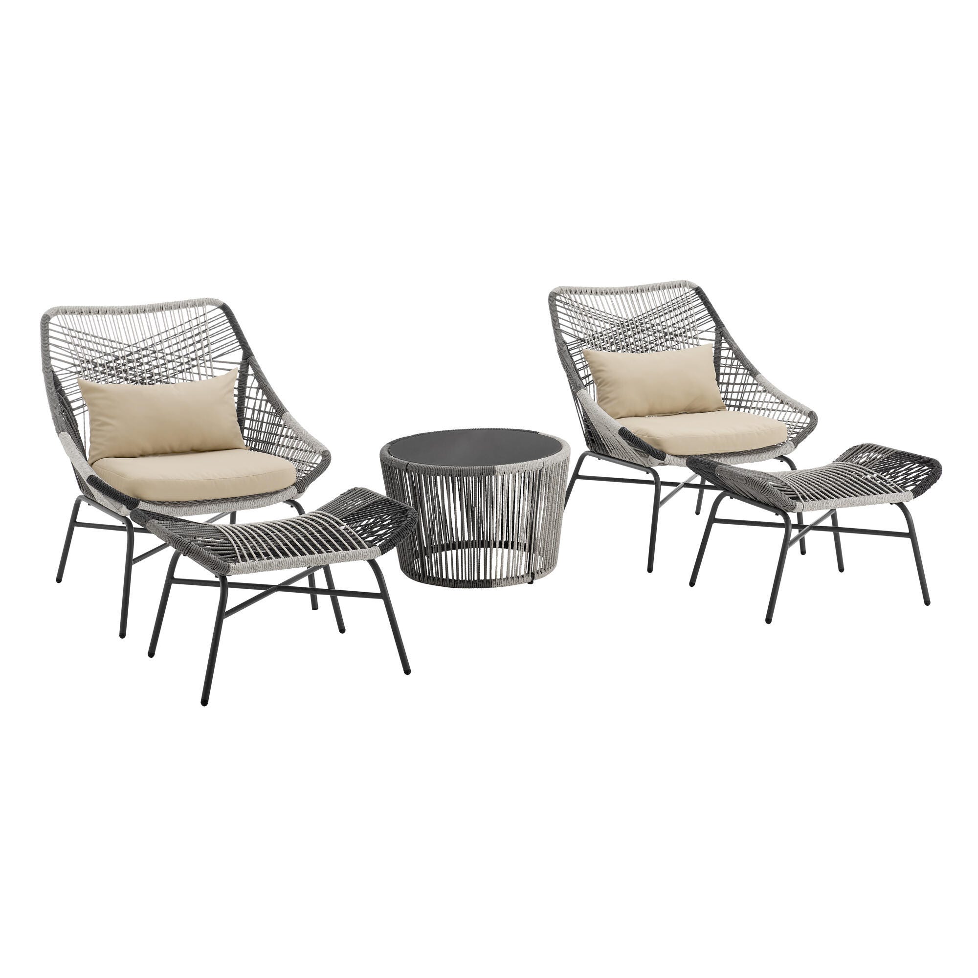 Manhattan Comfort Ashland 5-Piece Outdoor Conversation Patio Set, Cream, large