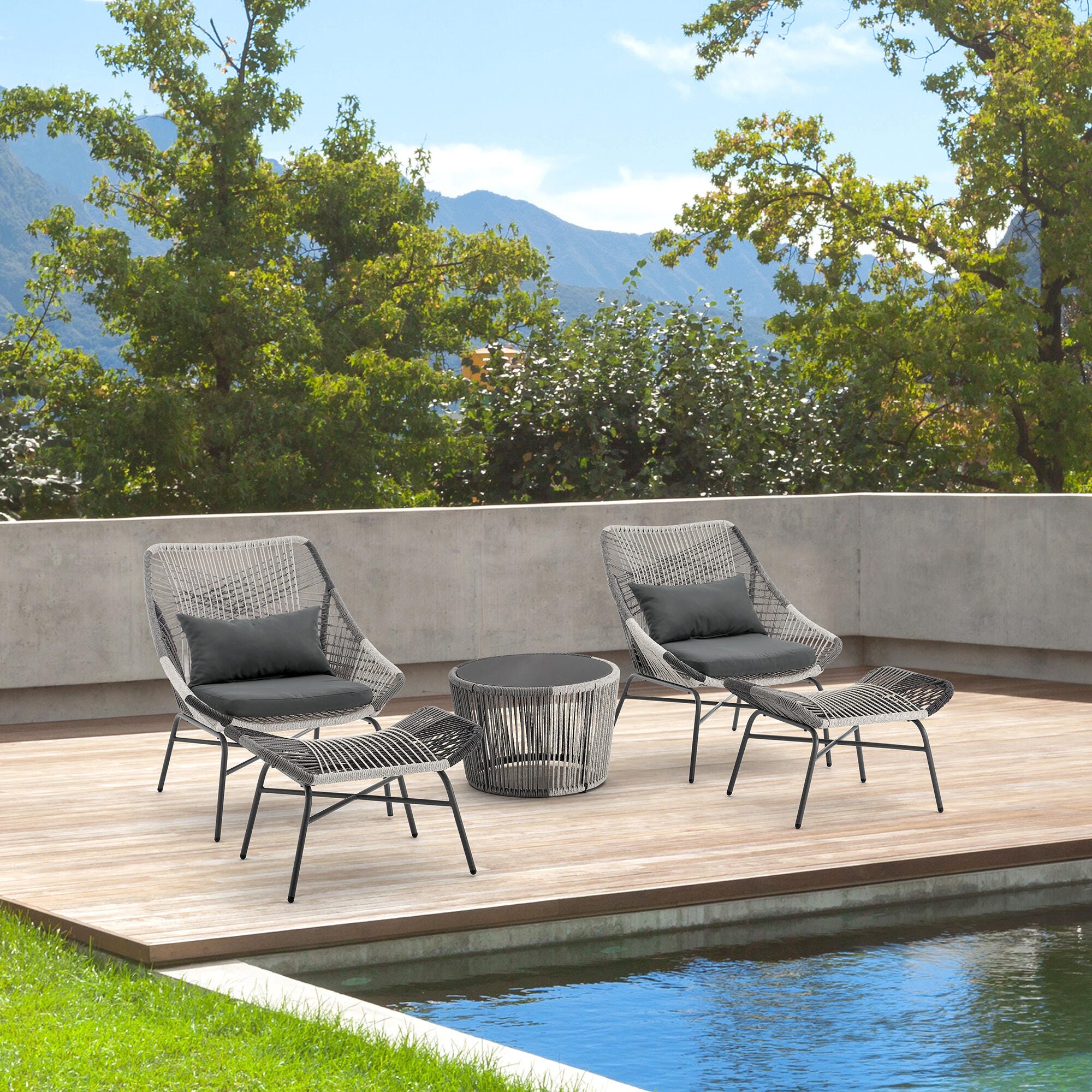 Manhattan Comfort Ashland 5-Piece Outdoor Conversation Patio Set, Gray, rollover