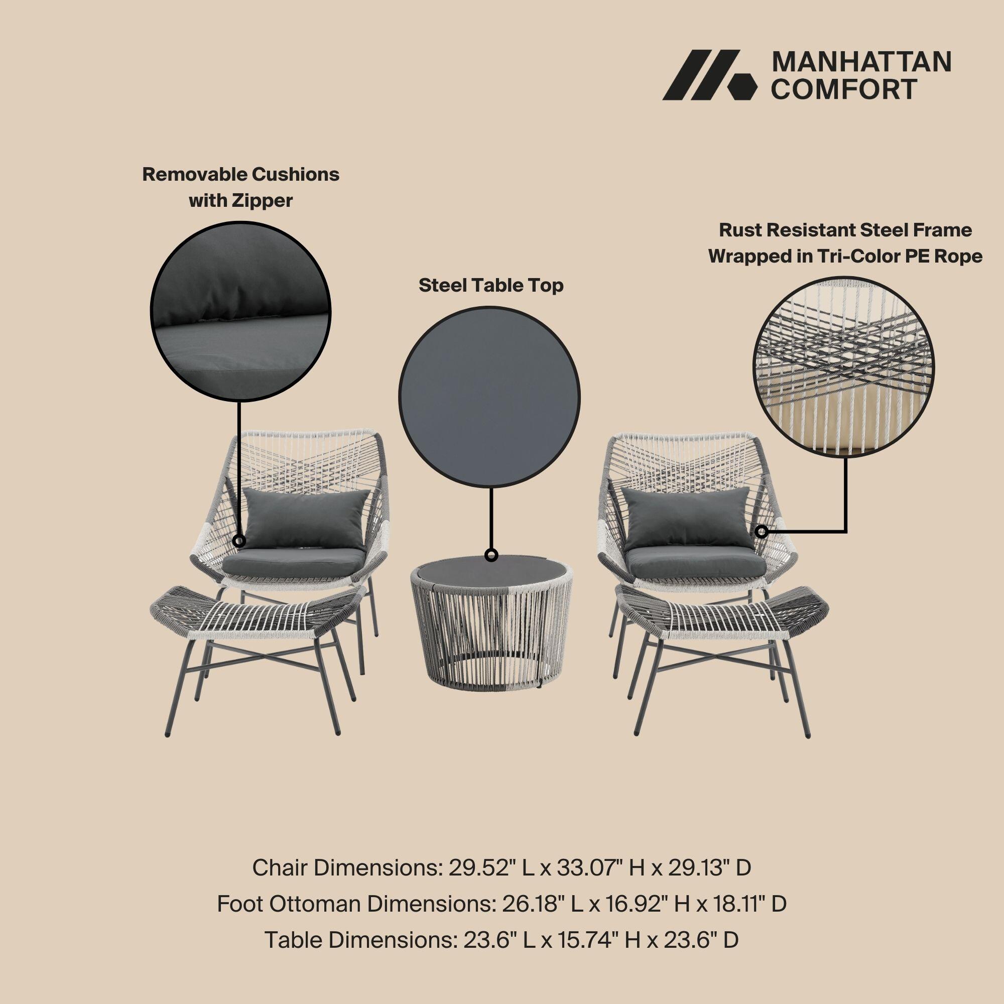 Manhattan Comfort Ashland 5-Piece Outdoor Conversation Patio Set, Gray, large