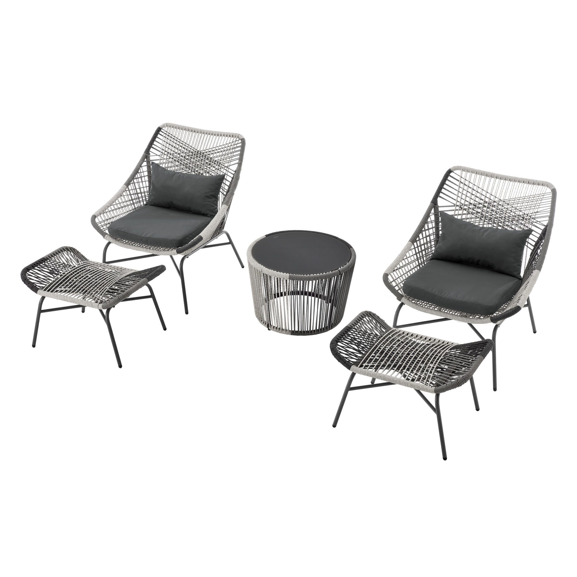 Manhattan Comfort Ashland 5-Piece Outdoor Conversation Patio Set, Gray, large