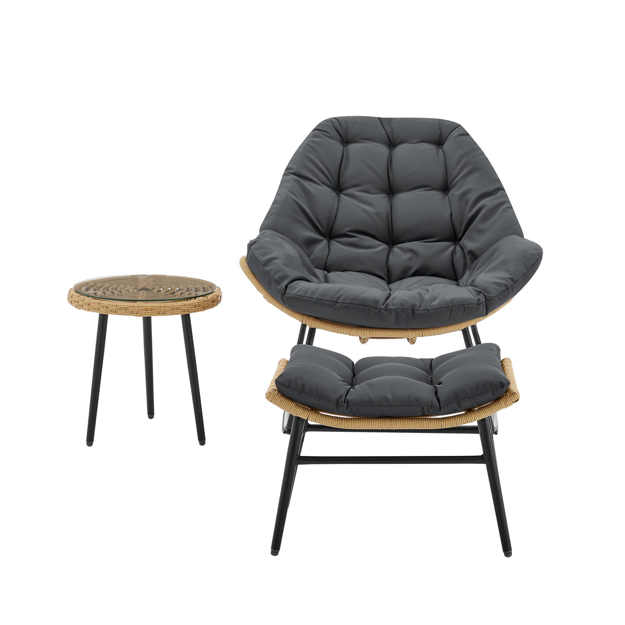 Manhattan Comfort Benson Outdoor Rocking Chair With Ottoman And End Table, Gray, large