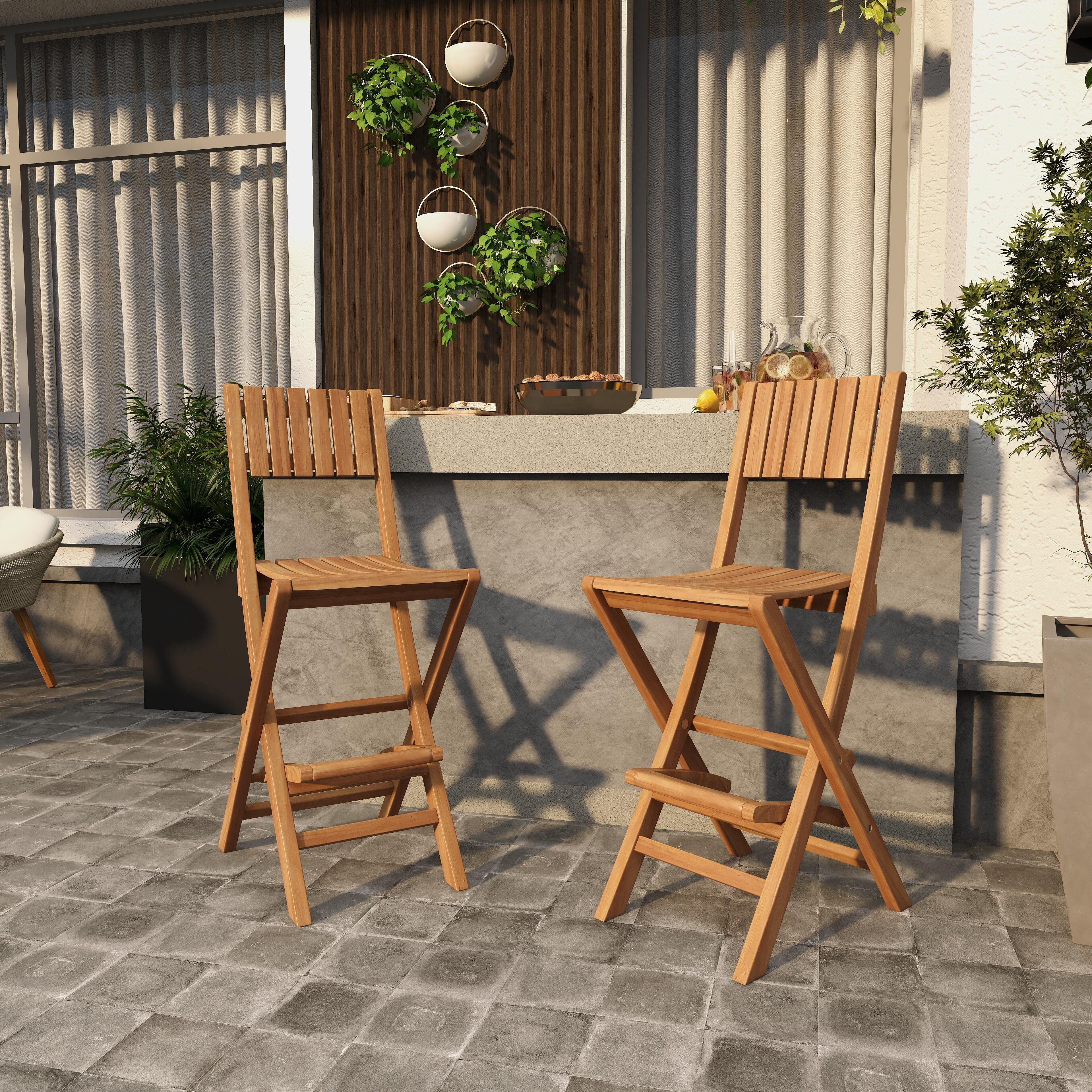 Bayberry Lane Slatted Indoor/Outdoor Bar Stool (Set of 2), , rollover