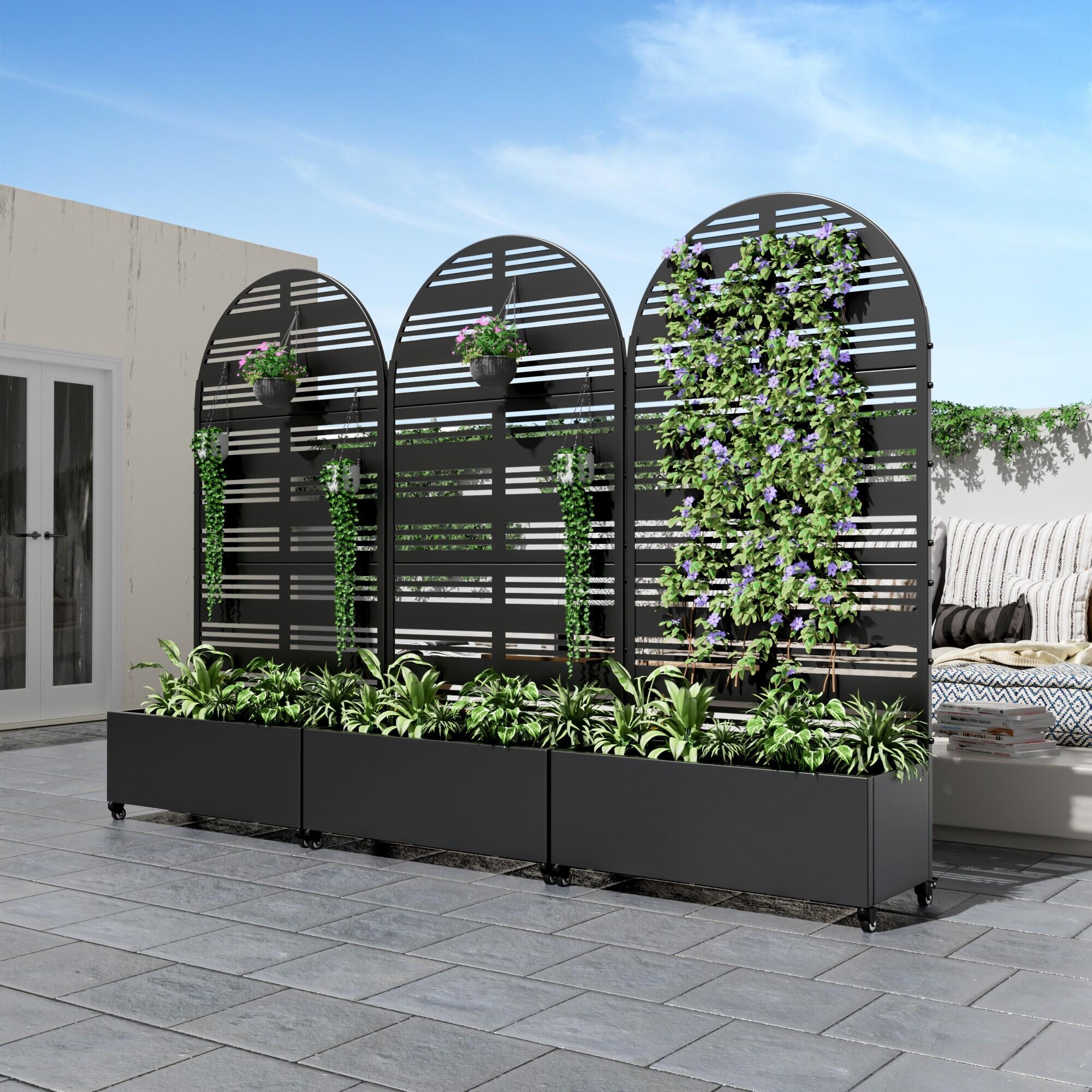 Dovelina Tranquilbreeze Arched Outdoor Trellis With Planter Box, , large
