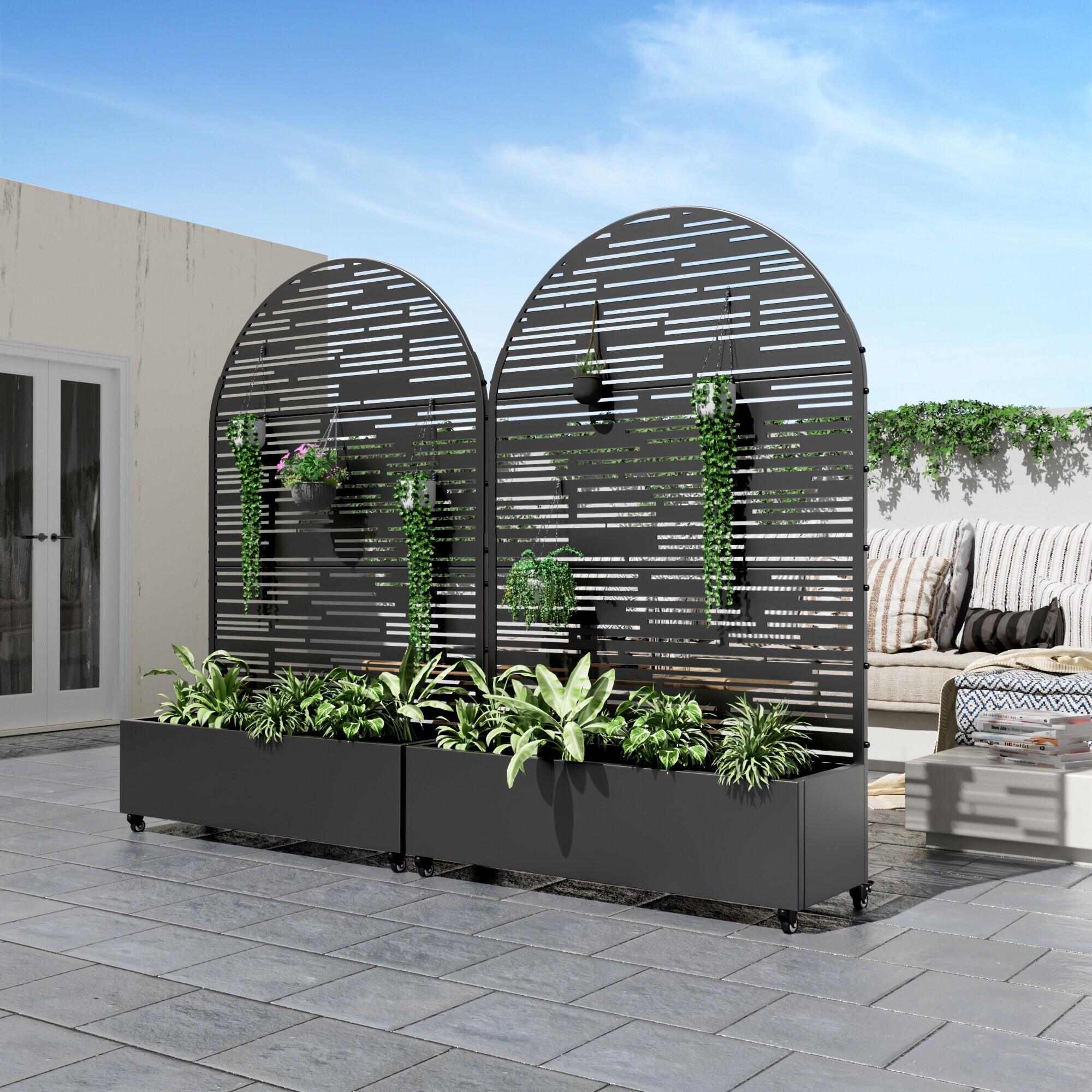 Dovelina Tranquilbreeze Arched Outdoor Trellis With Planter Box, , large